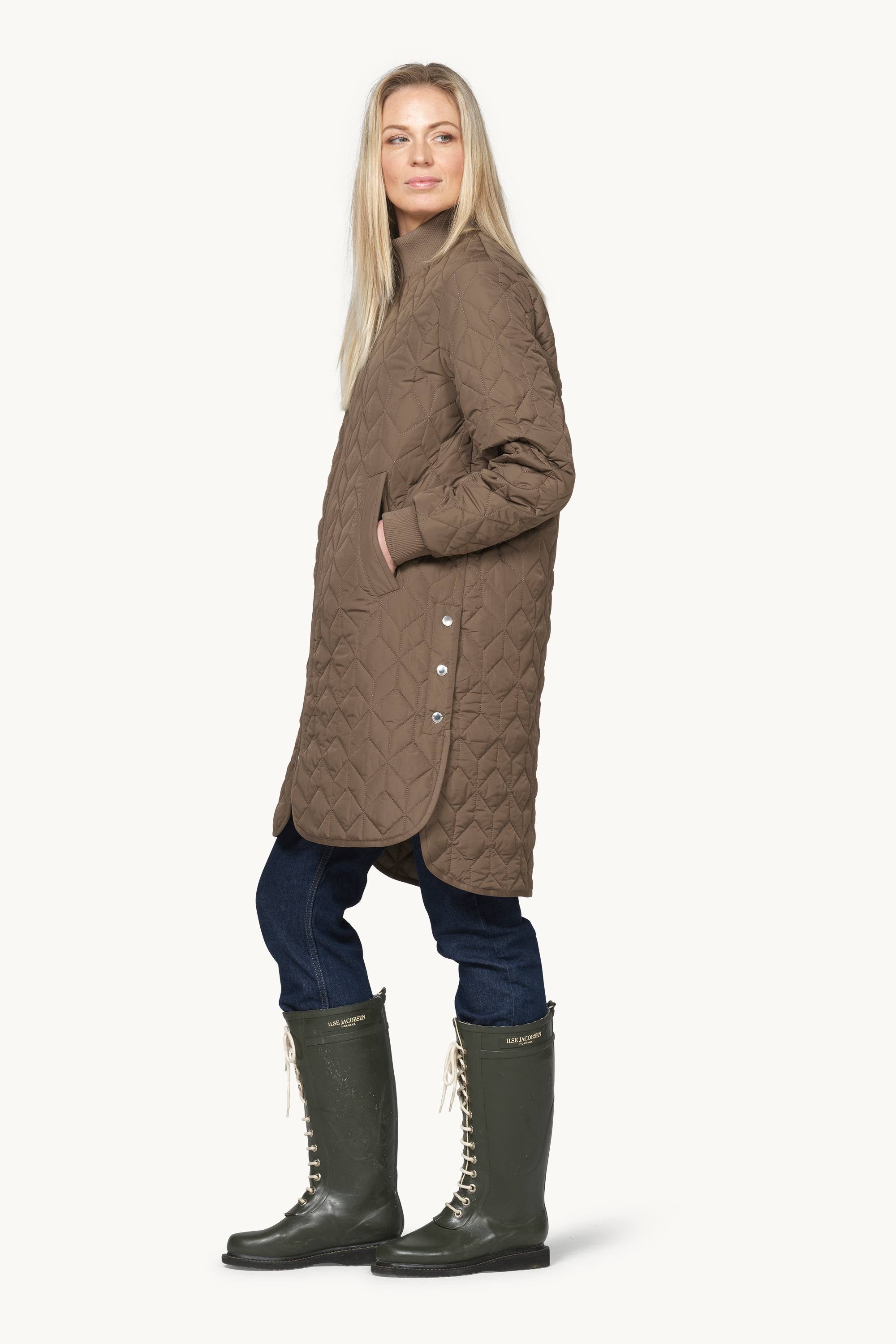 Long Padded Quilt Jacket - Mud