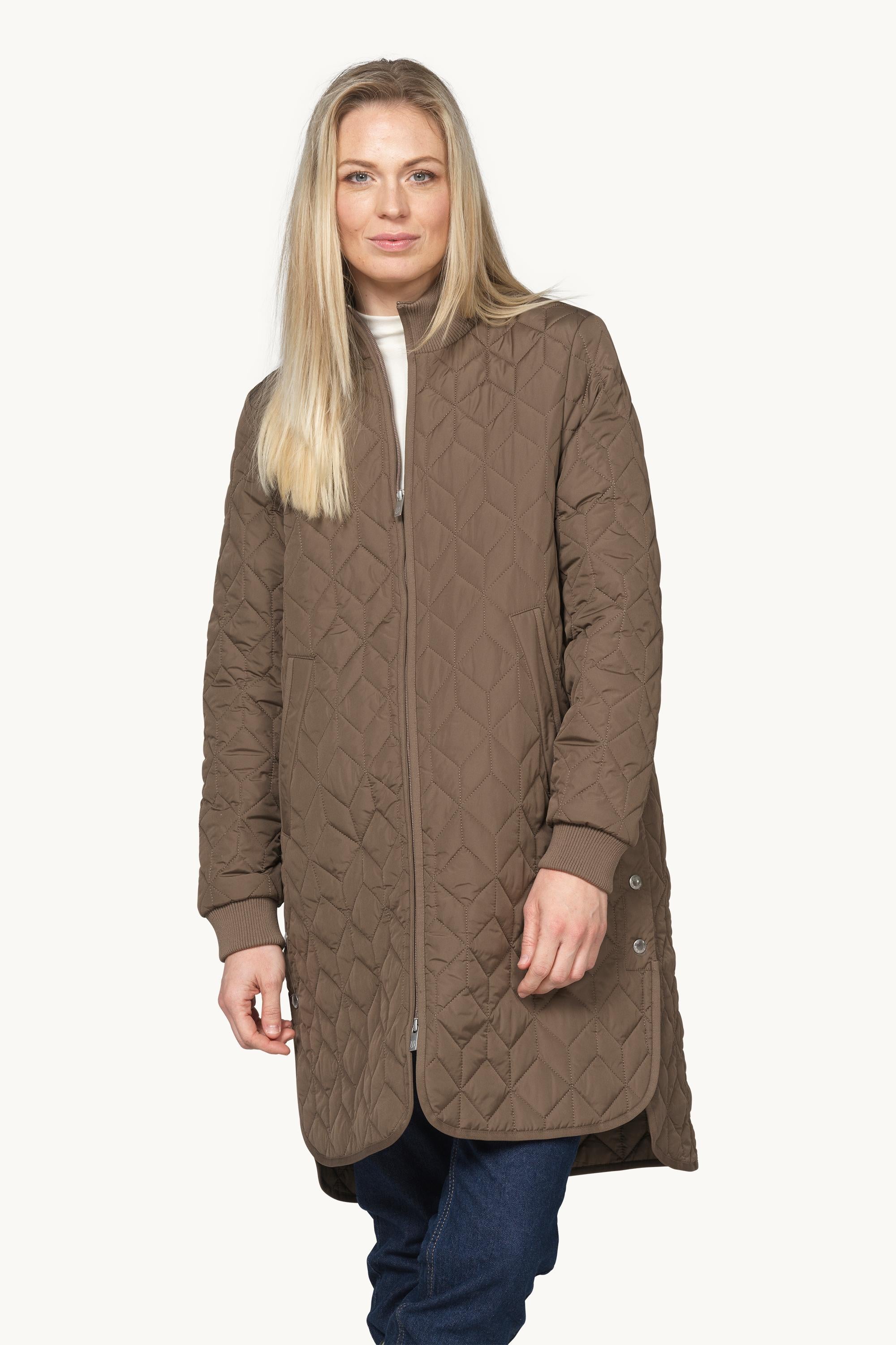Long Padded Quilt Jacket - Mud
