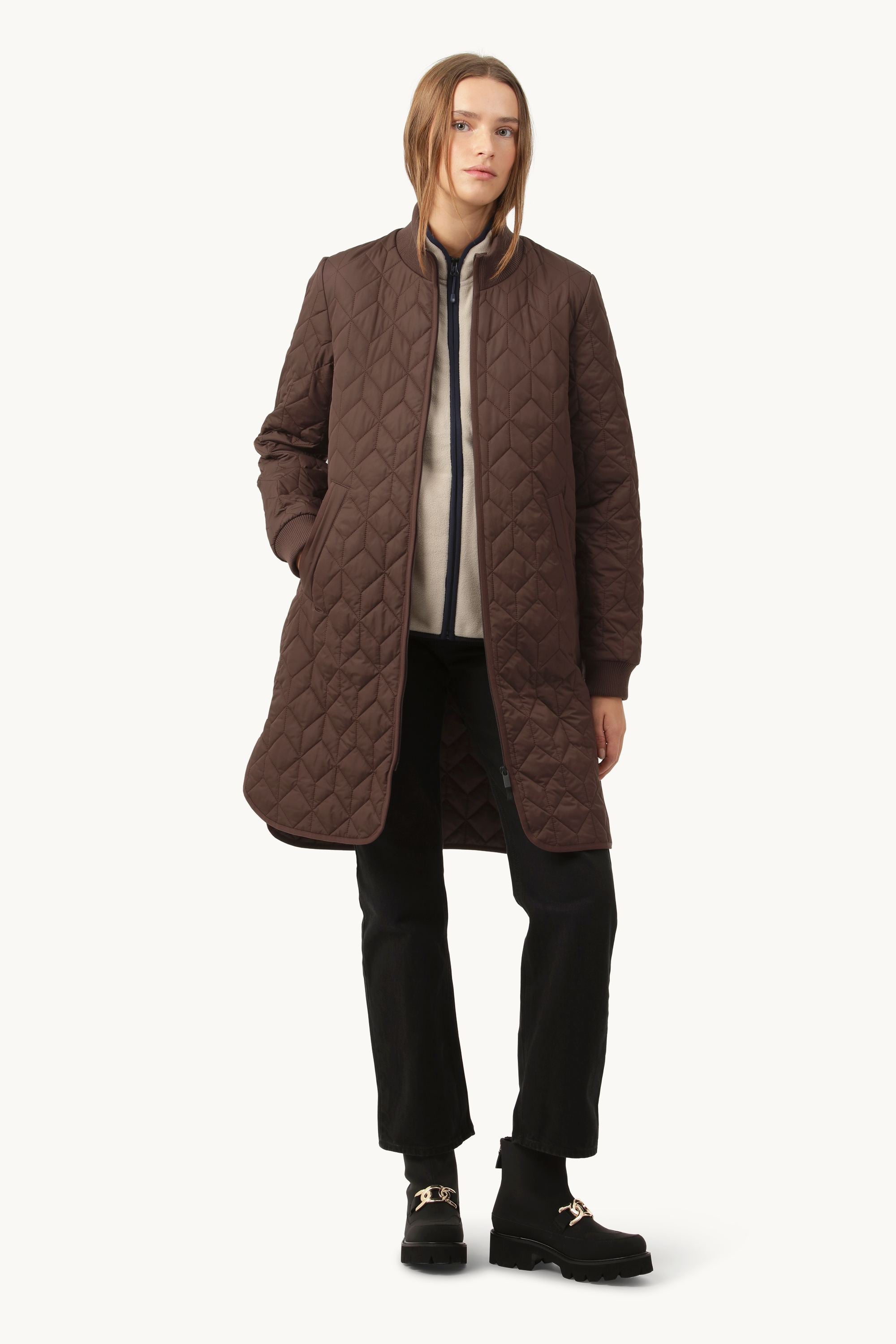 Long Padded Quilt Jacket - Ebony