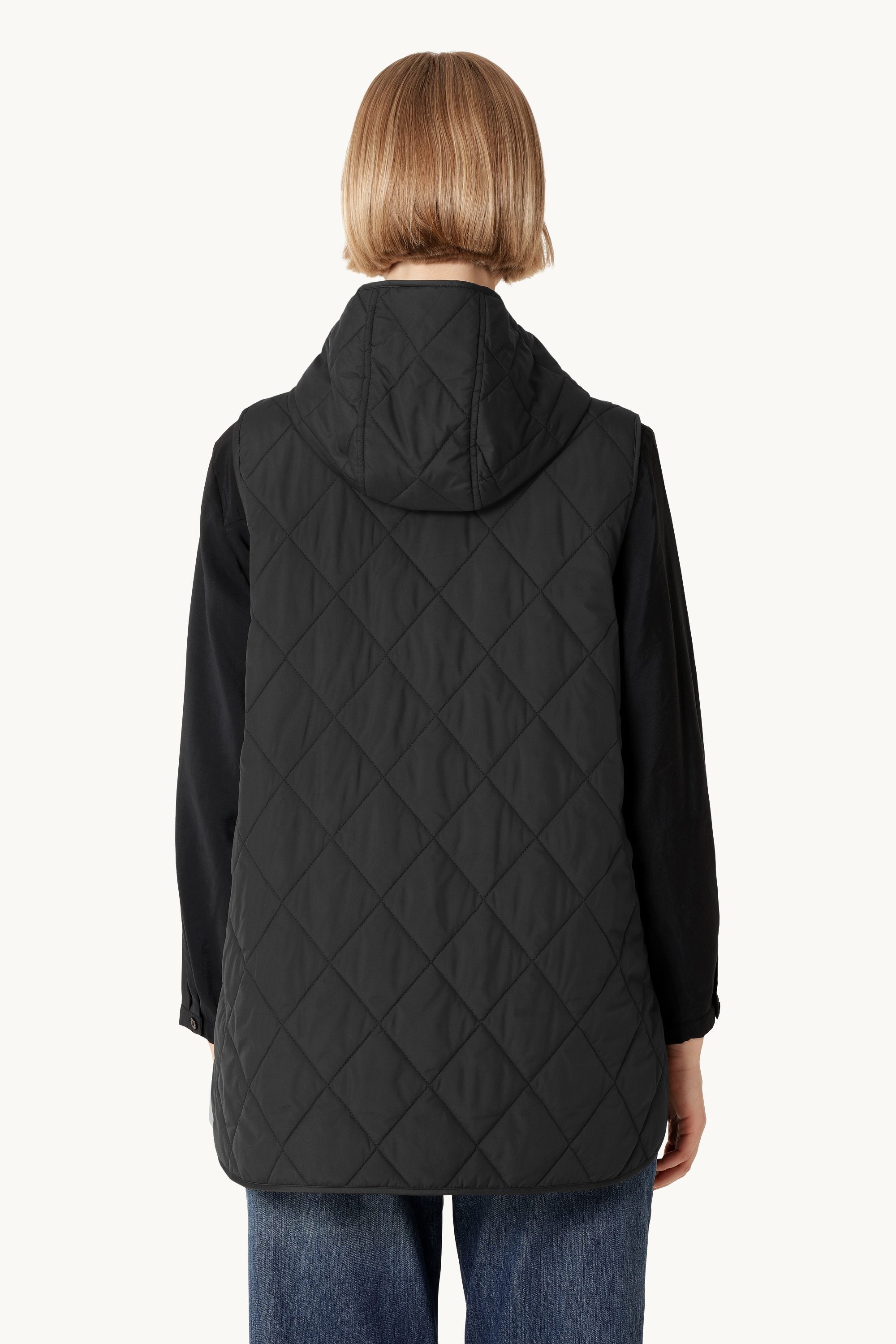 Quilted Long Vest - Black