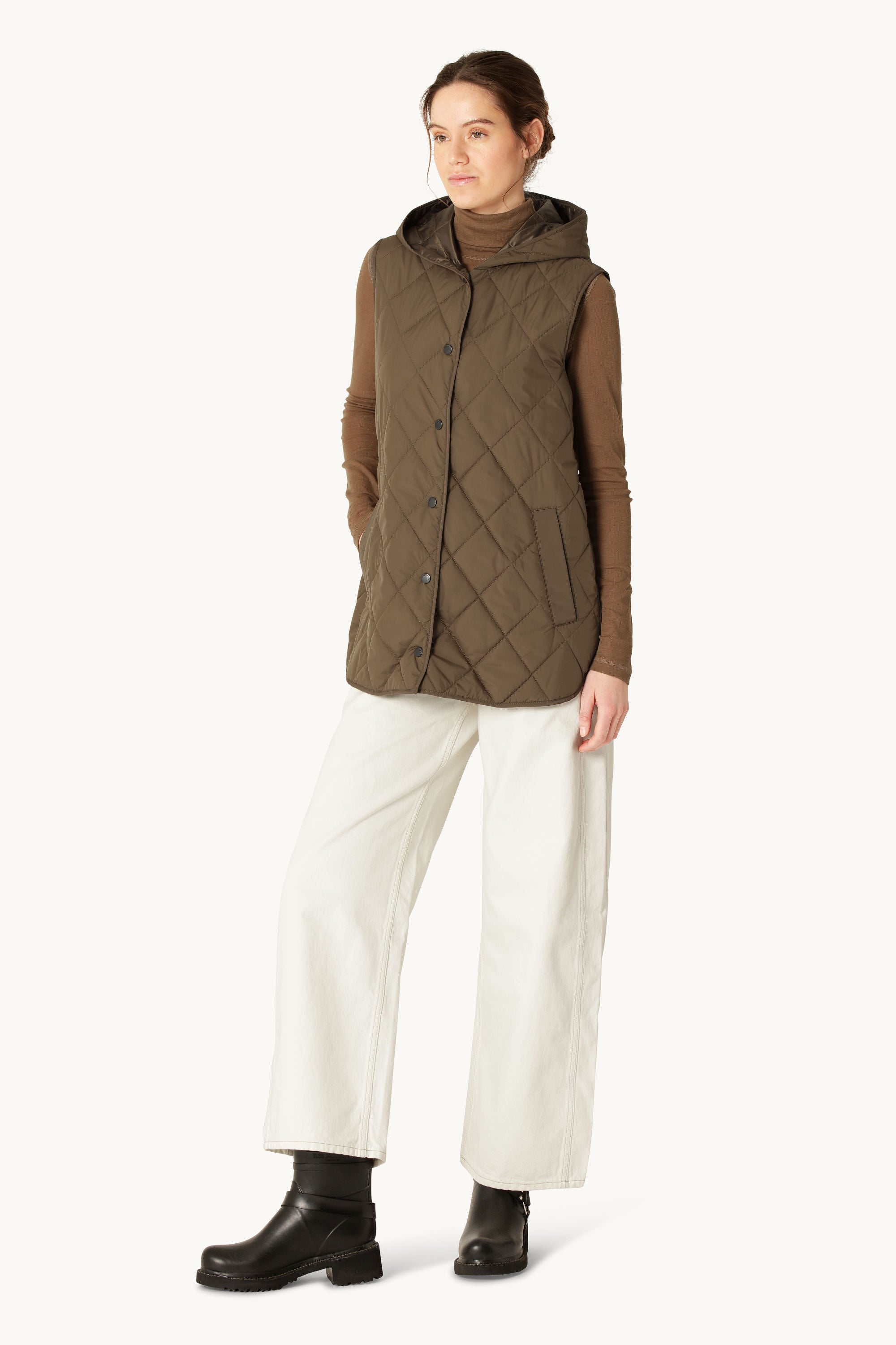 Quilted Long Vest - Nut