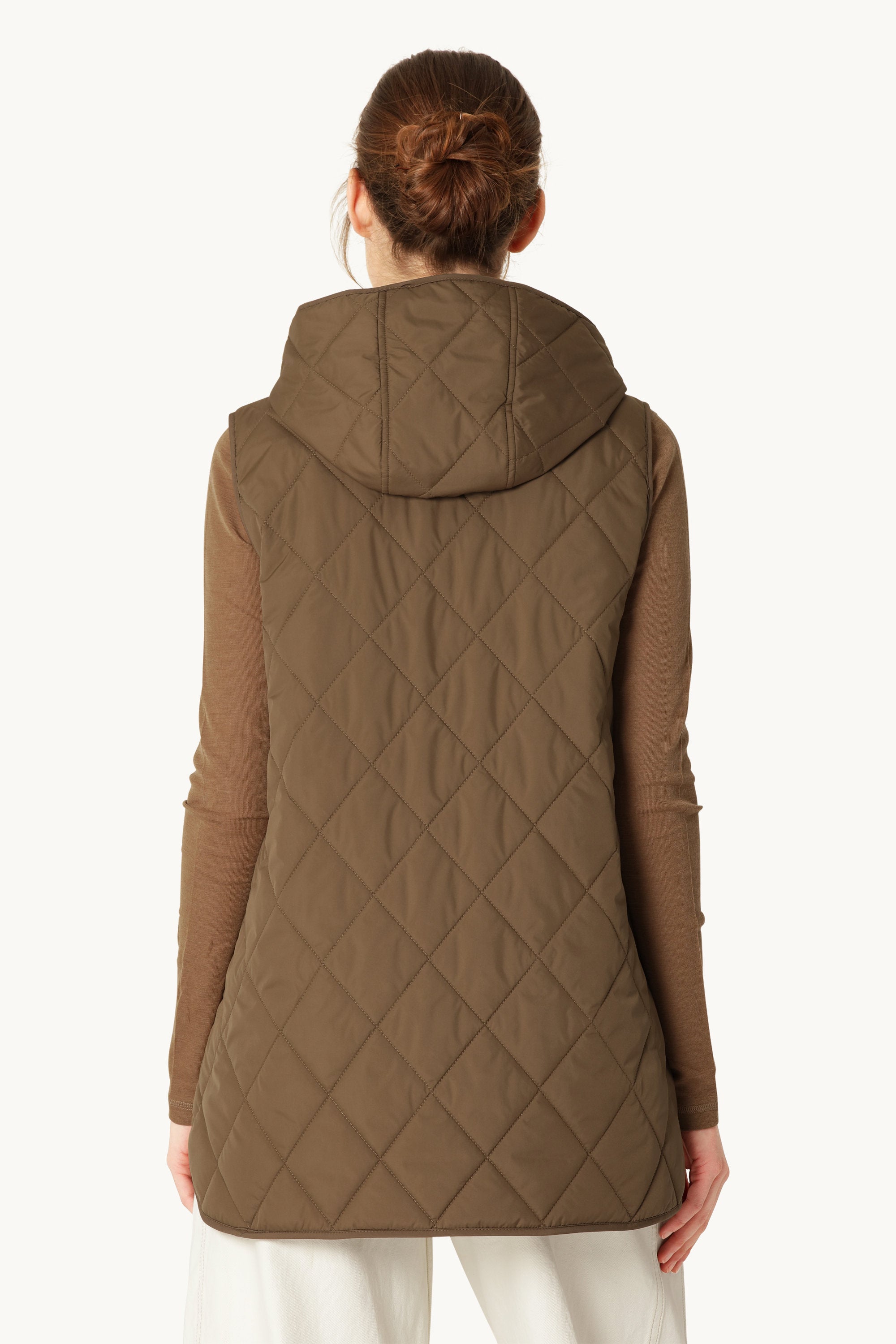 Quilted Long Vest - Nut