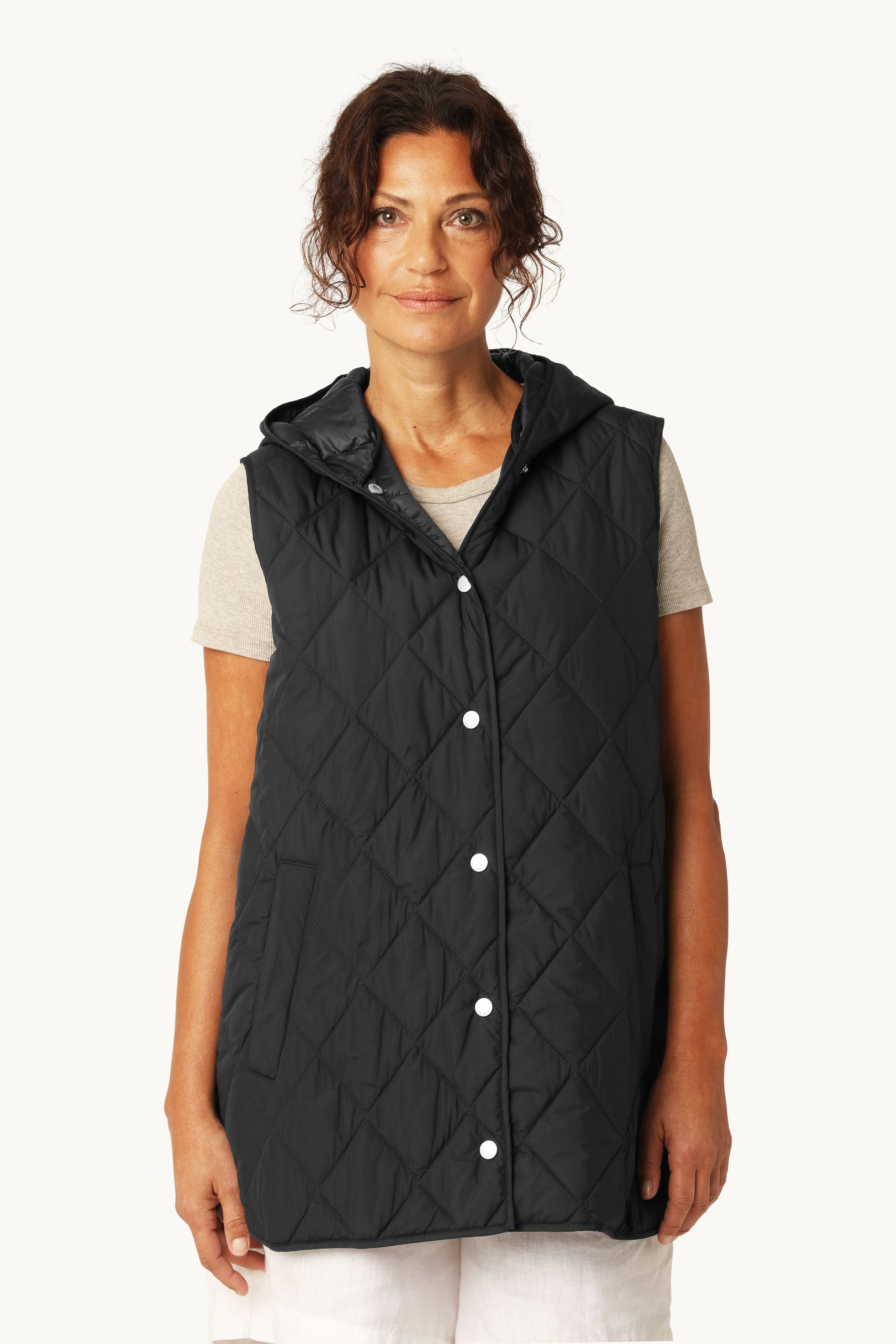 Quilted Long Vest - Dark Indigo