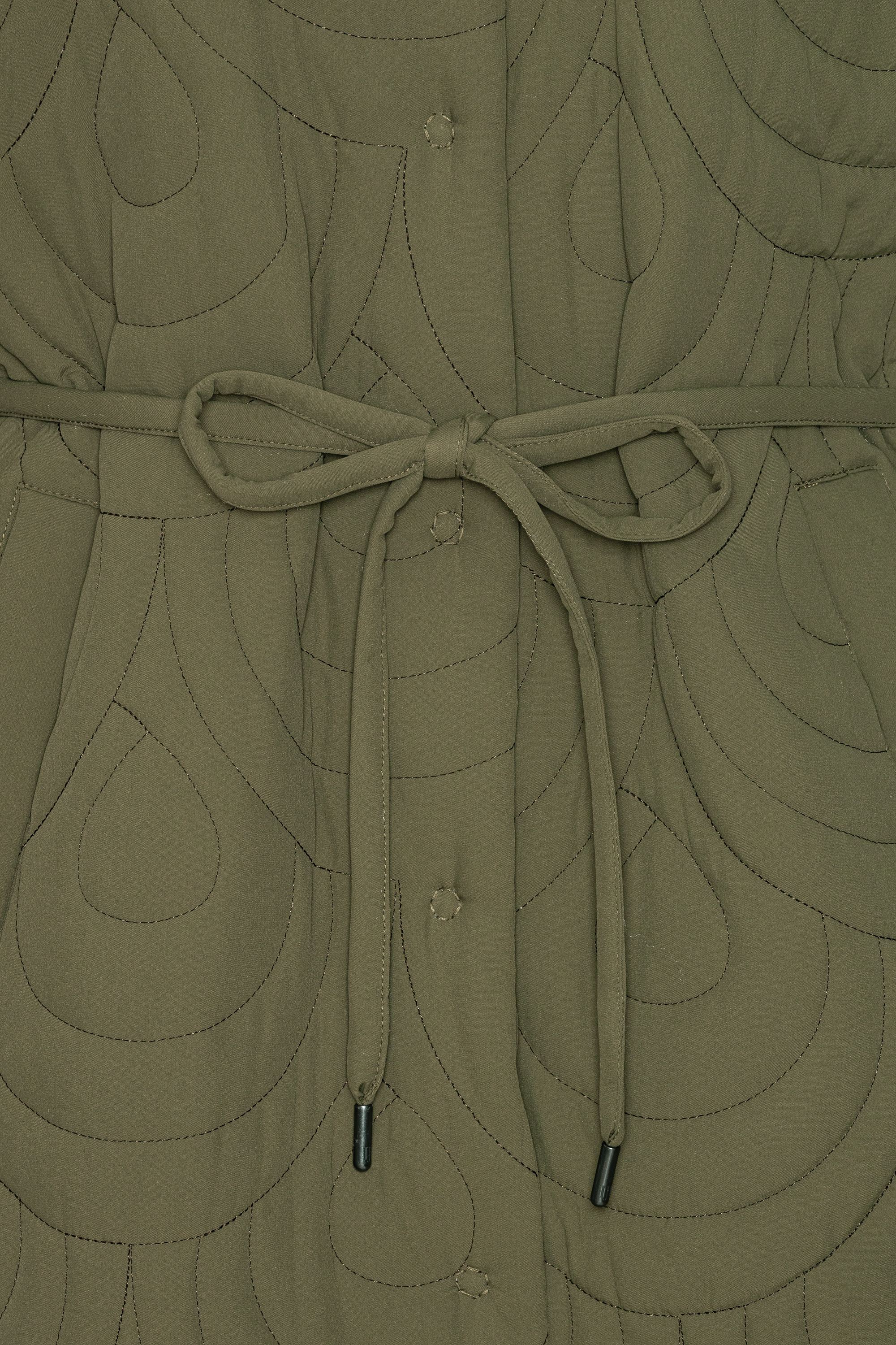 Long Quilted Jacket - Olive Night