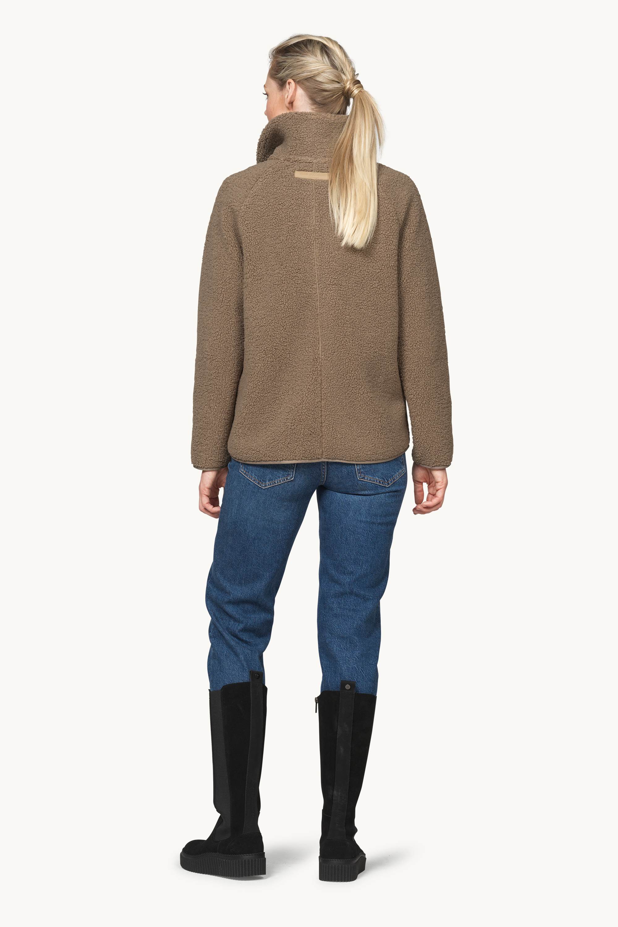 Short Pile Jacket with Zipper - Greige