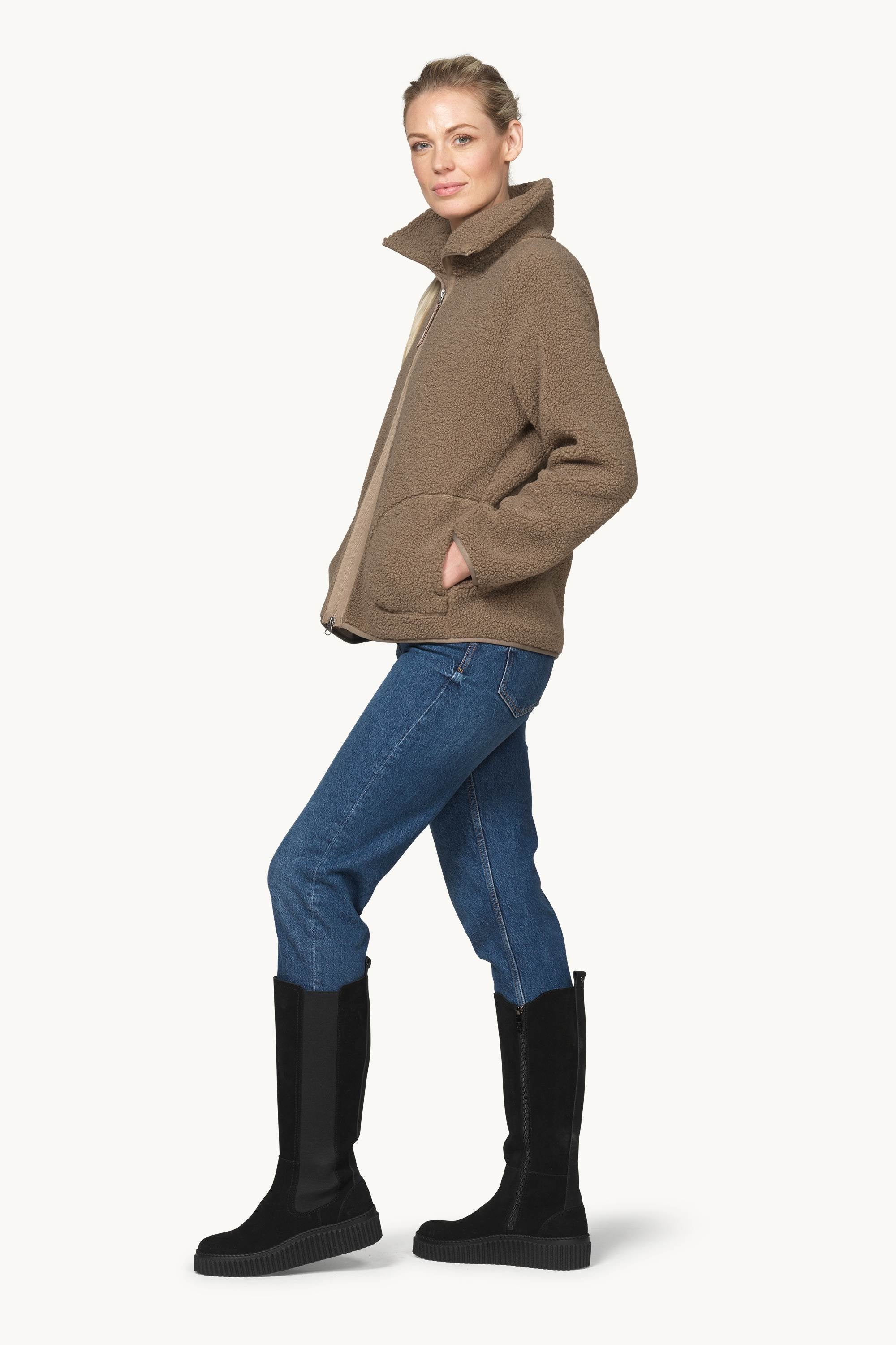 Short Pile Jacket with Zipper - Greige