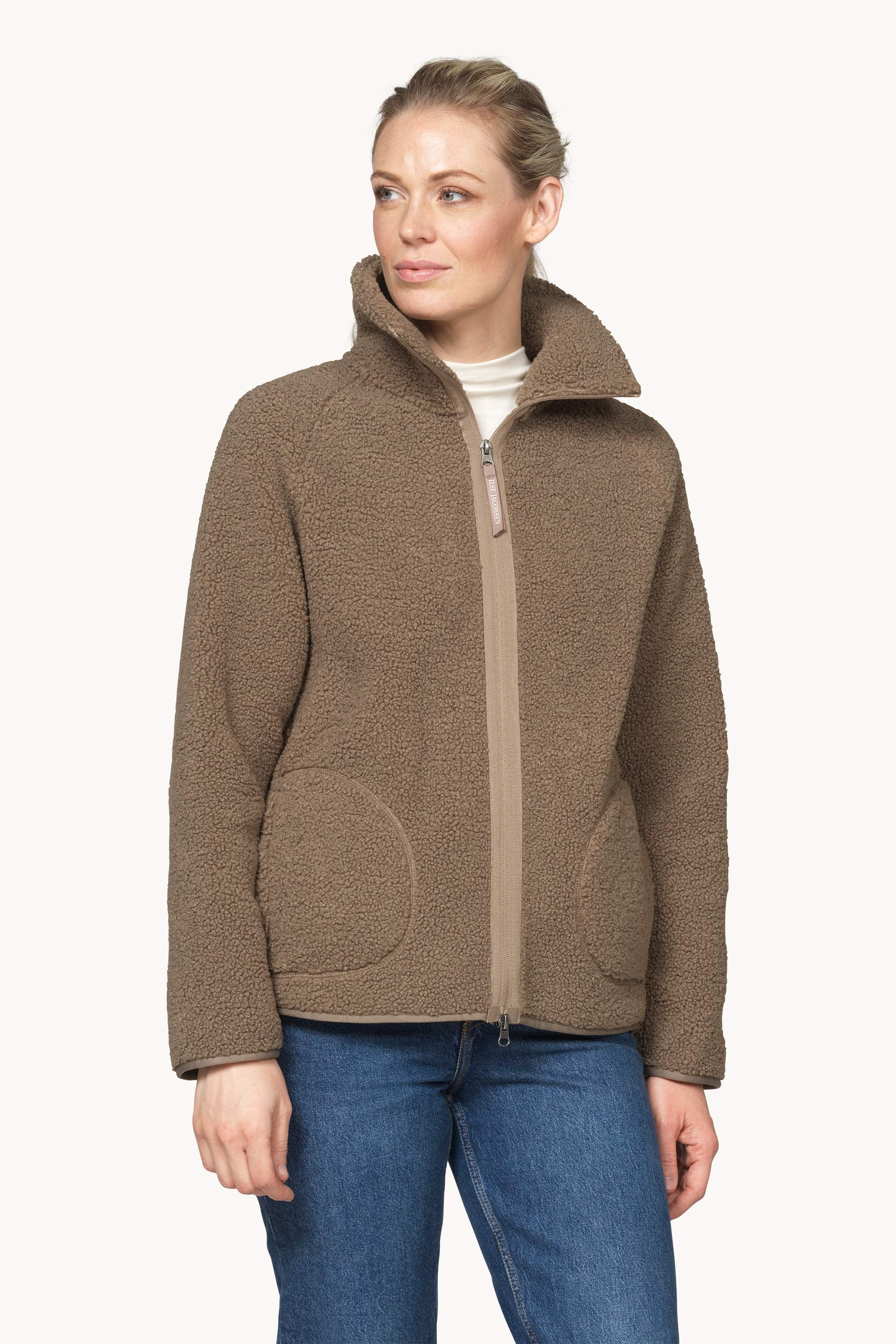 Short Pile Jacket with Zipper - Greige