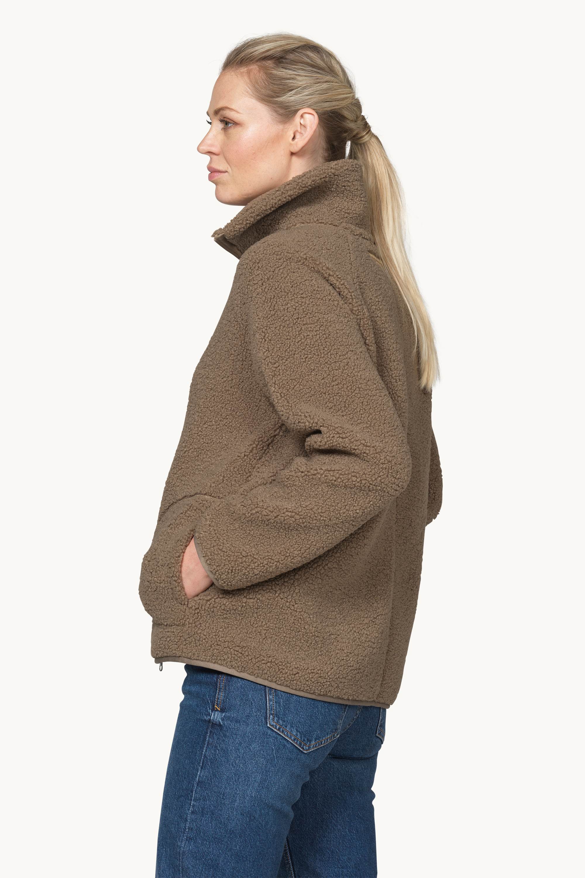 Short Pile Jacket with Zipper - Greige