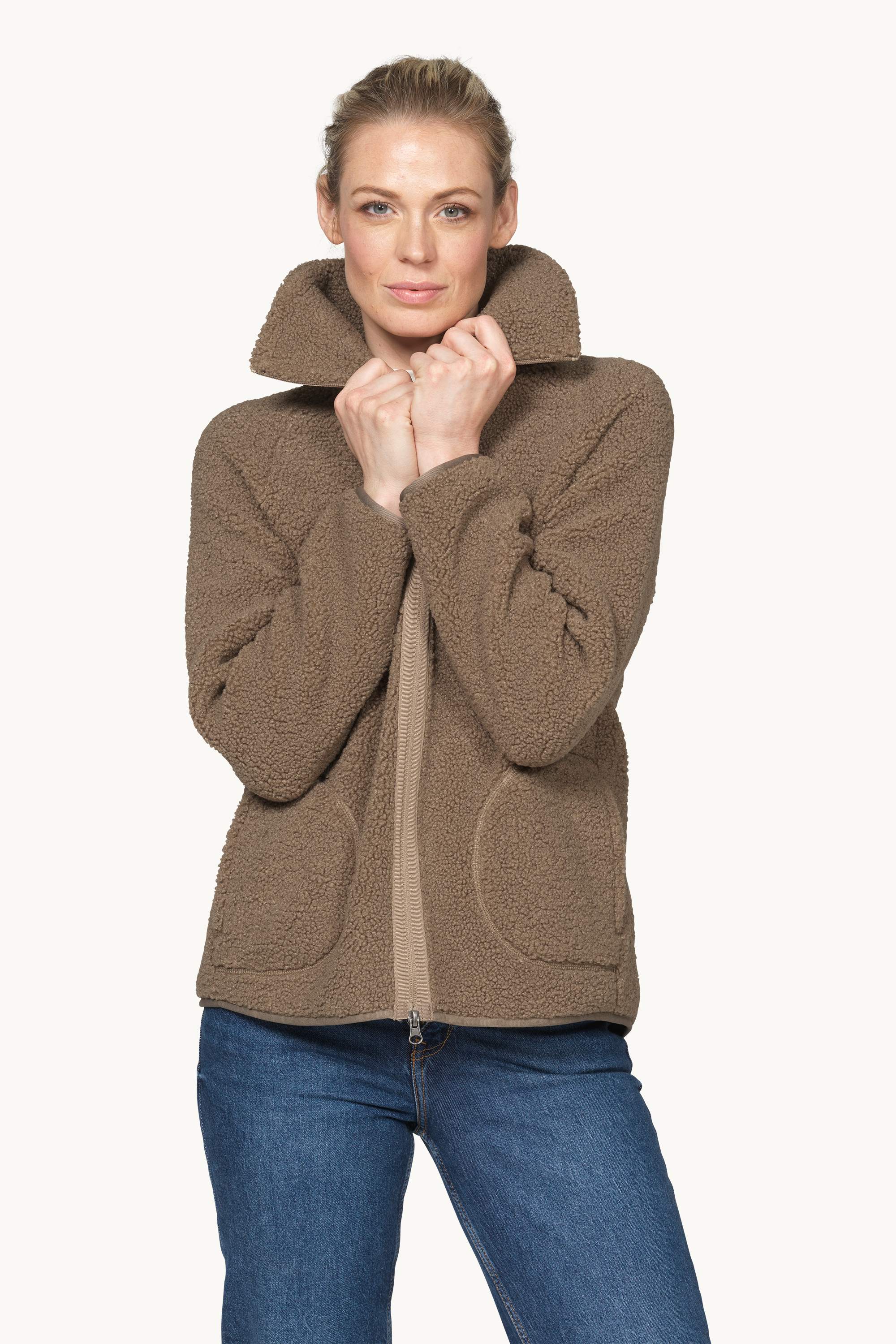 Short Pile Jacket with Zipper - Greige