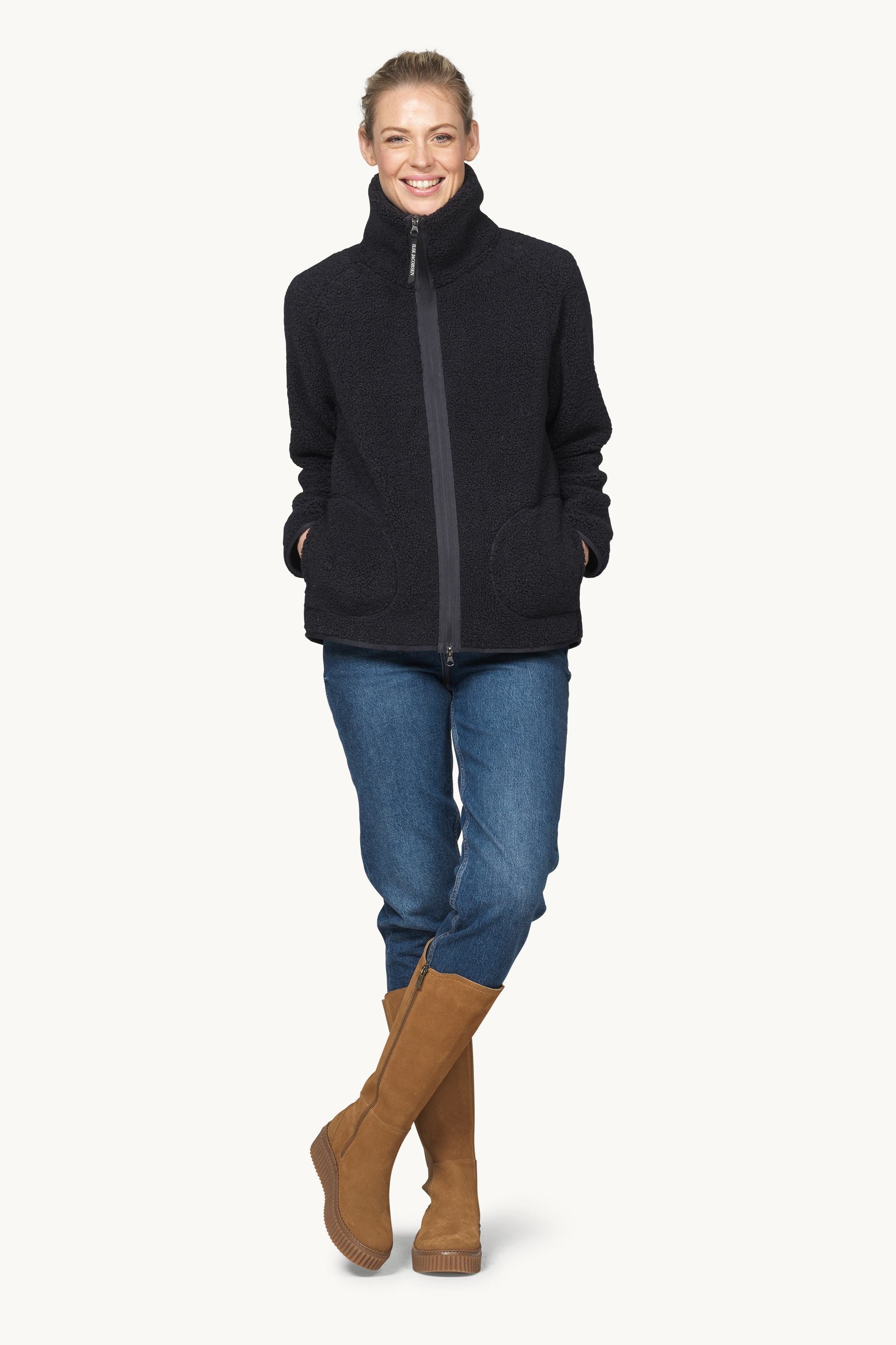 Short Pile Jacket with Zipper - Dark Indigo