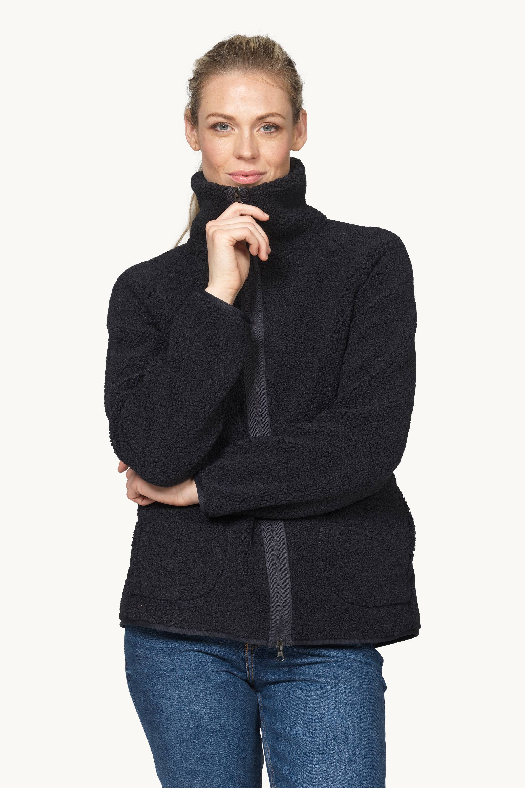 Short Pile Jacket with Zipper - Dark Indigo