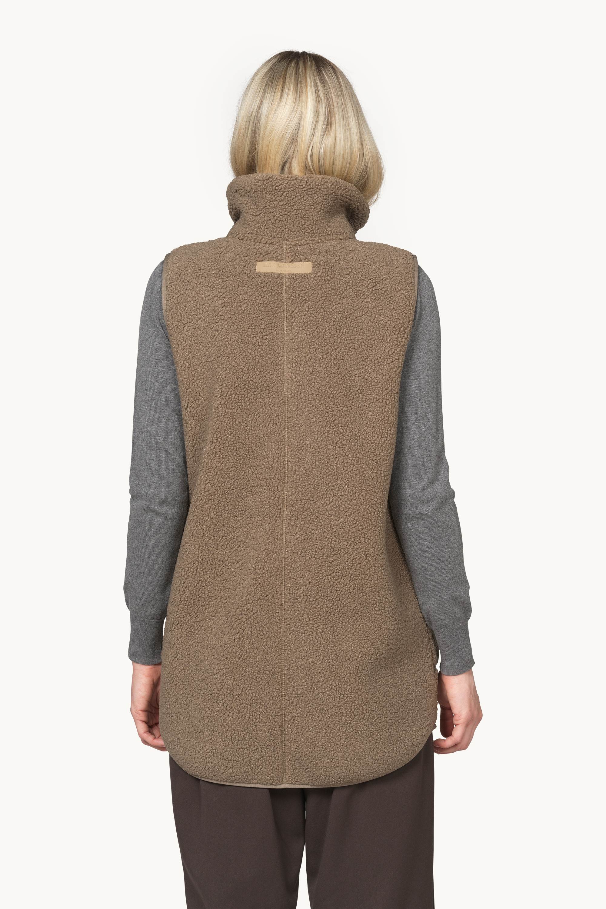 Long Pile Vest with Zipper - Greige