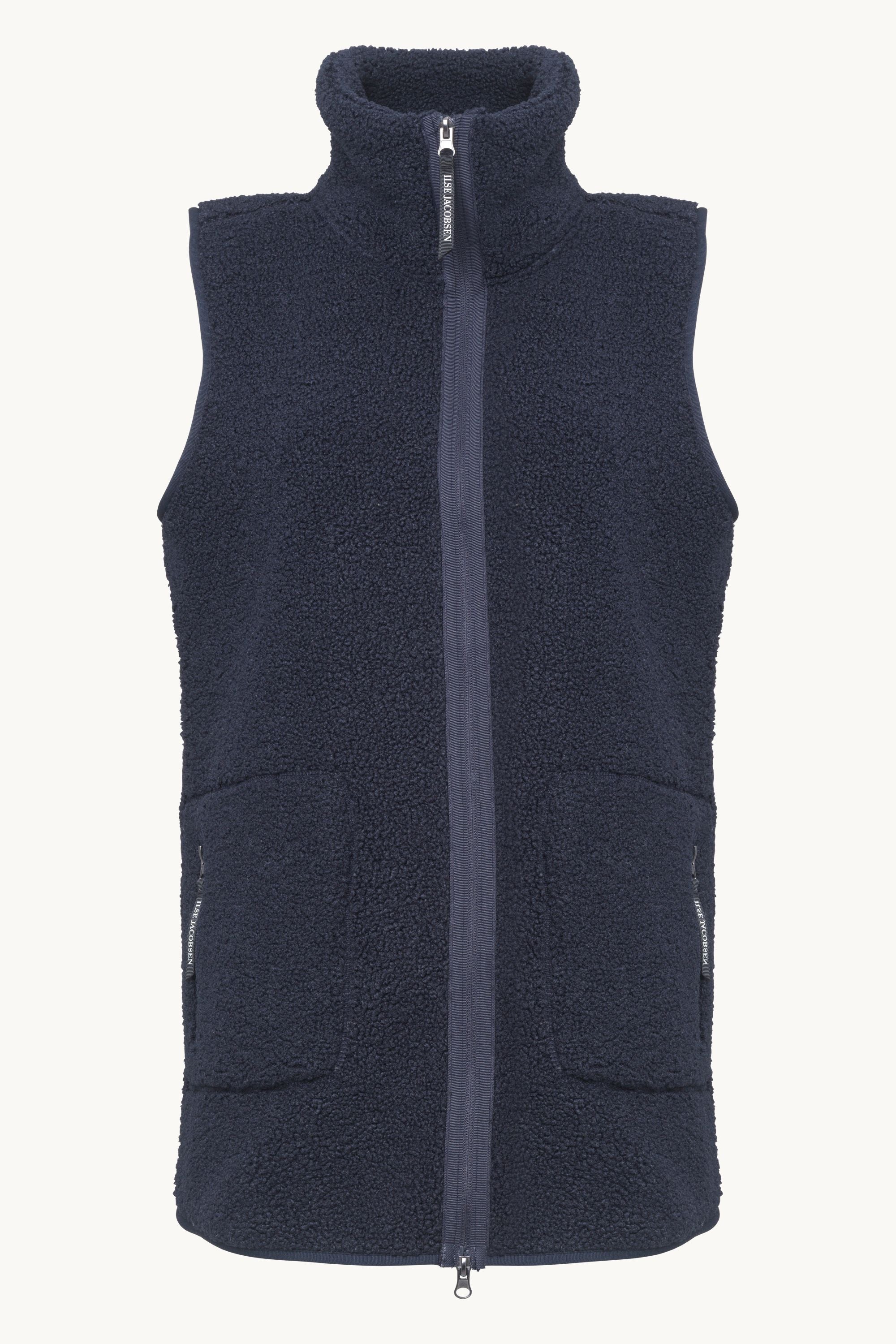 Long Pile Vest with Zipper - Dark Indigo
