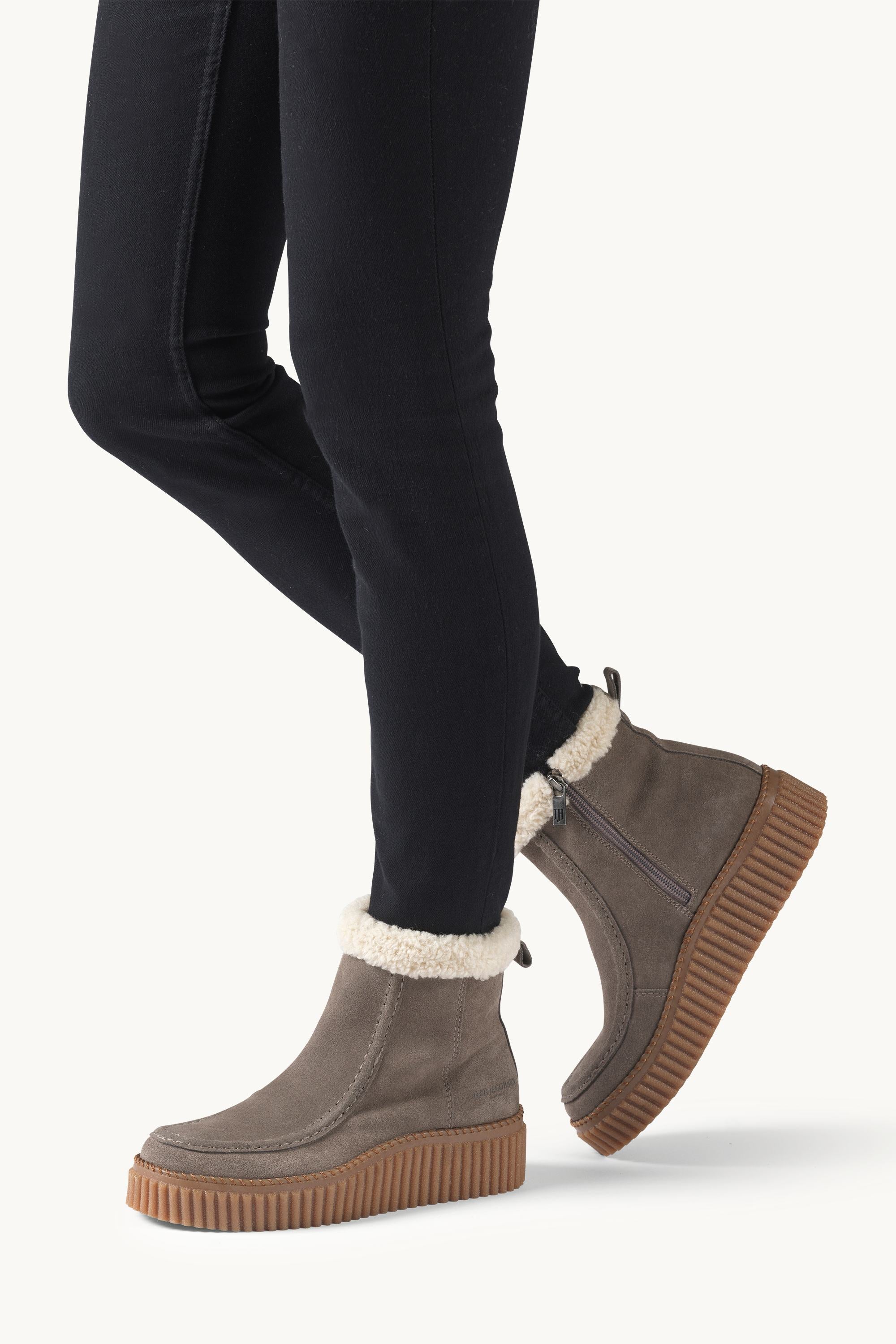Suede Boots With Shearling - Falcon Clay