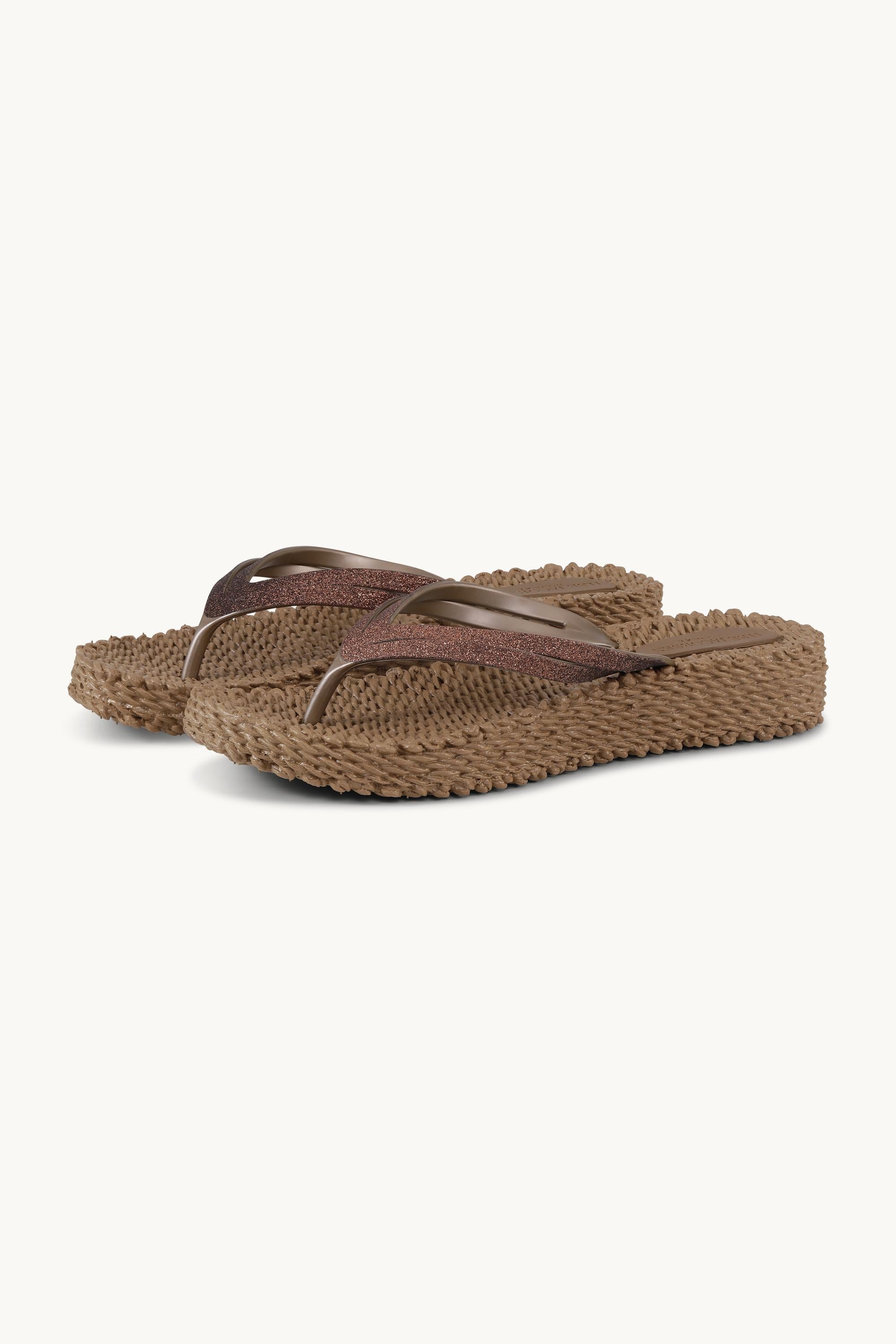 Tongs à Plateforme Pailletées - Mocca