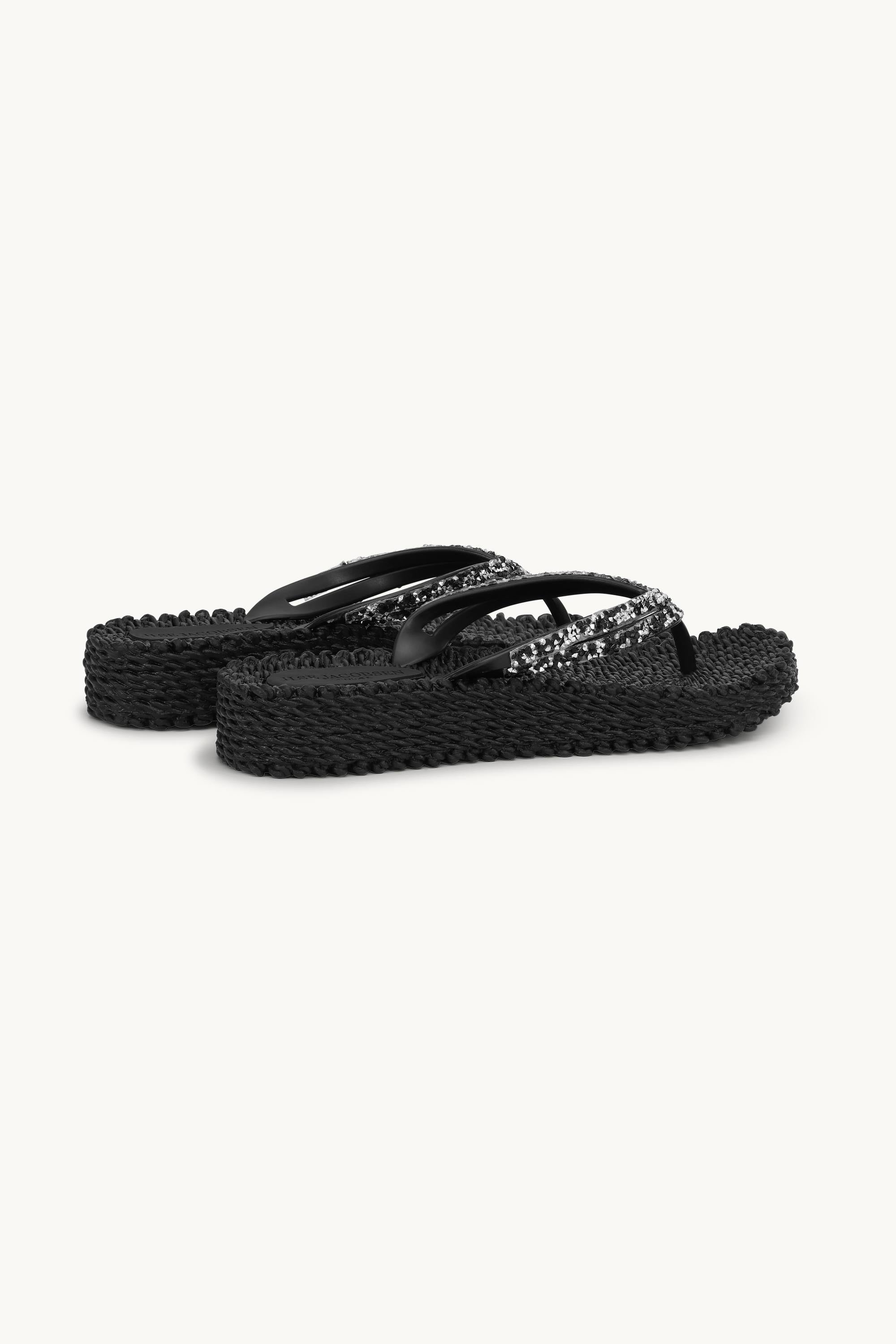 Platform Flip-flops Glitter Stones - Black