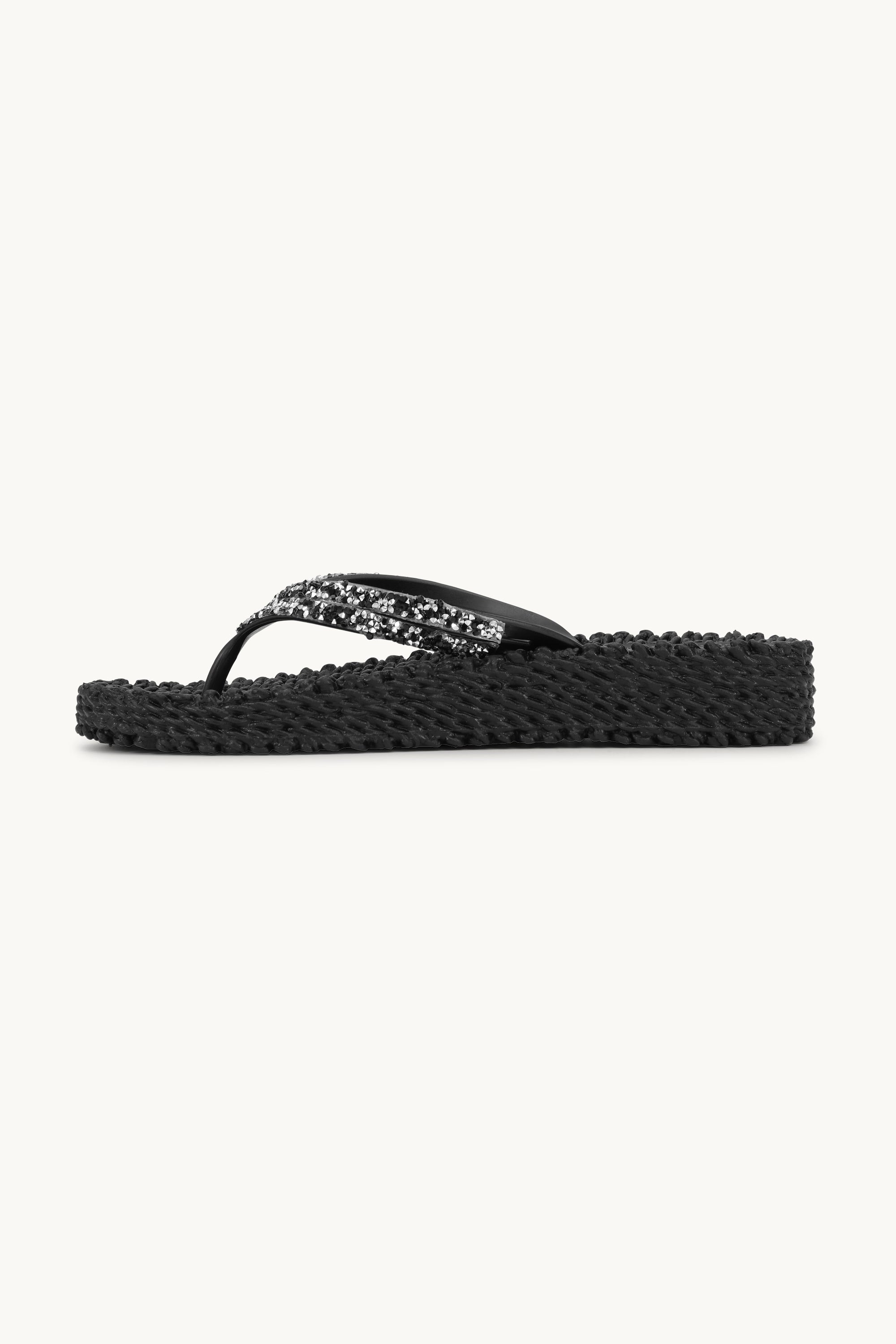 Platform Flip-flops Glitter Stones - Black