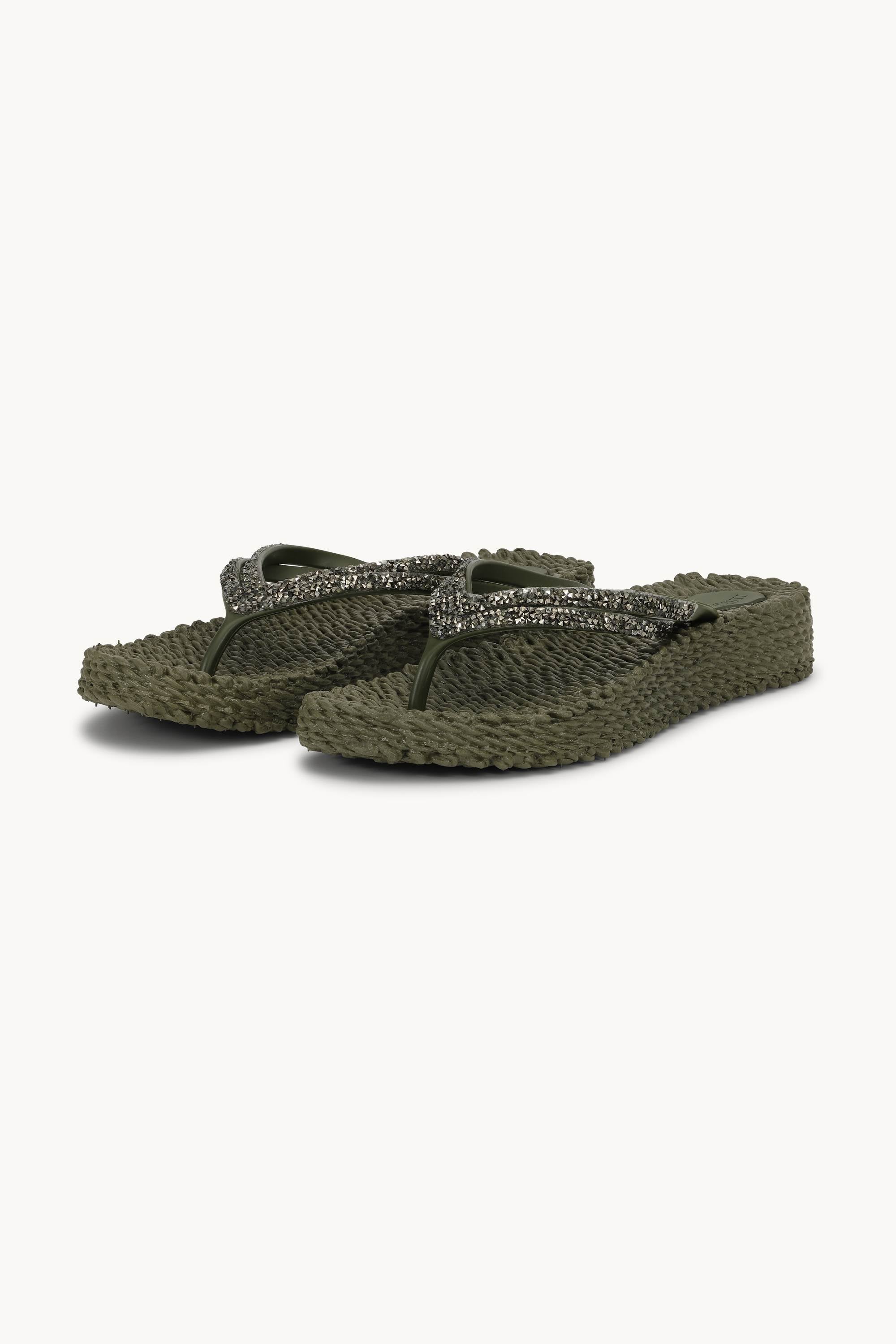Platform Flip-flops Glitter Stones - Army