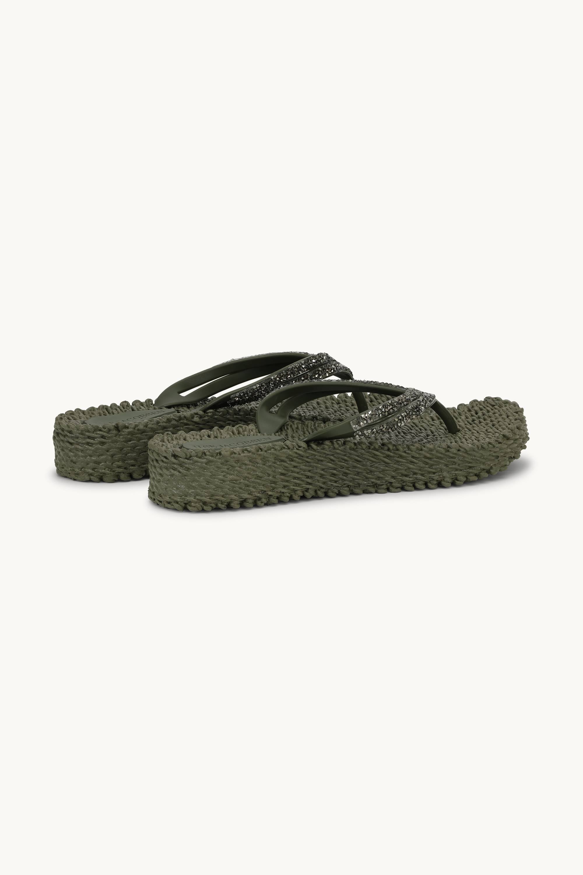 Platform Flip-flops Glitter Stones - Army