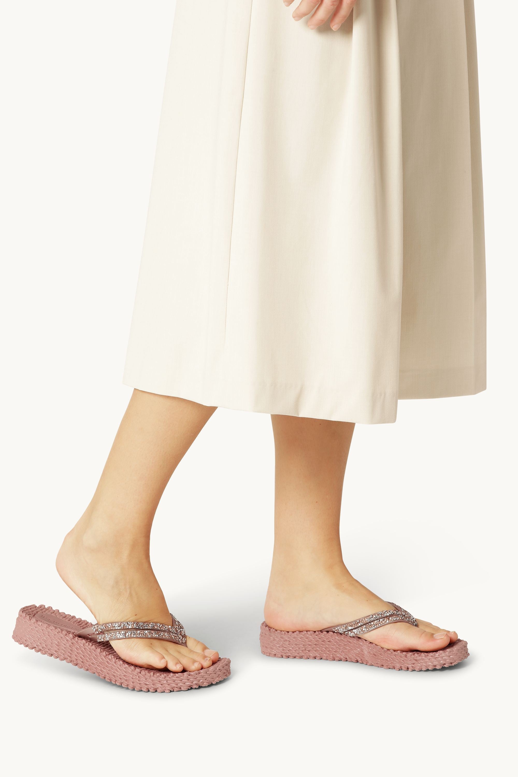 Platform Flip-flops Glitter Stones - Misty Rose