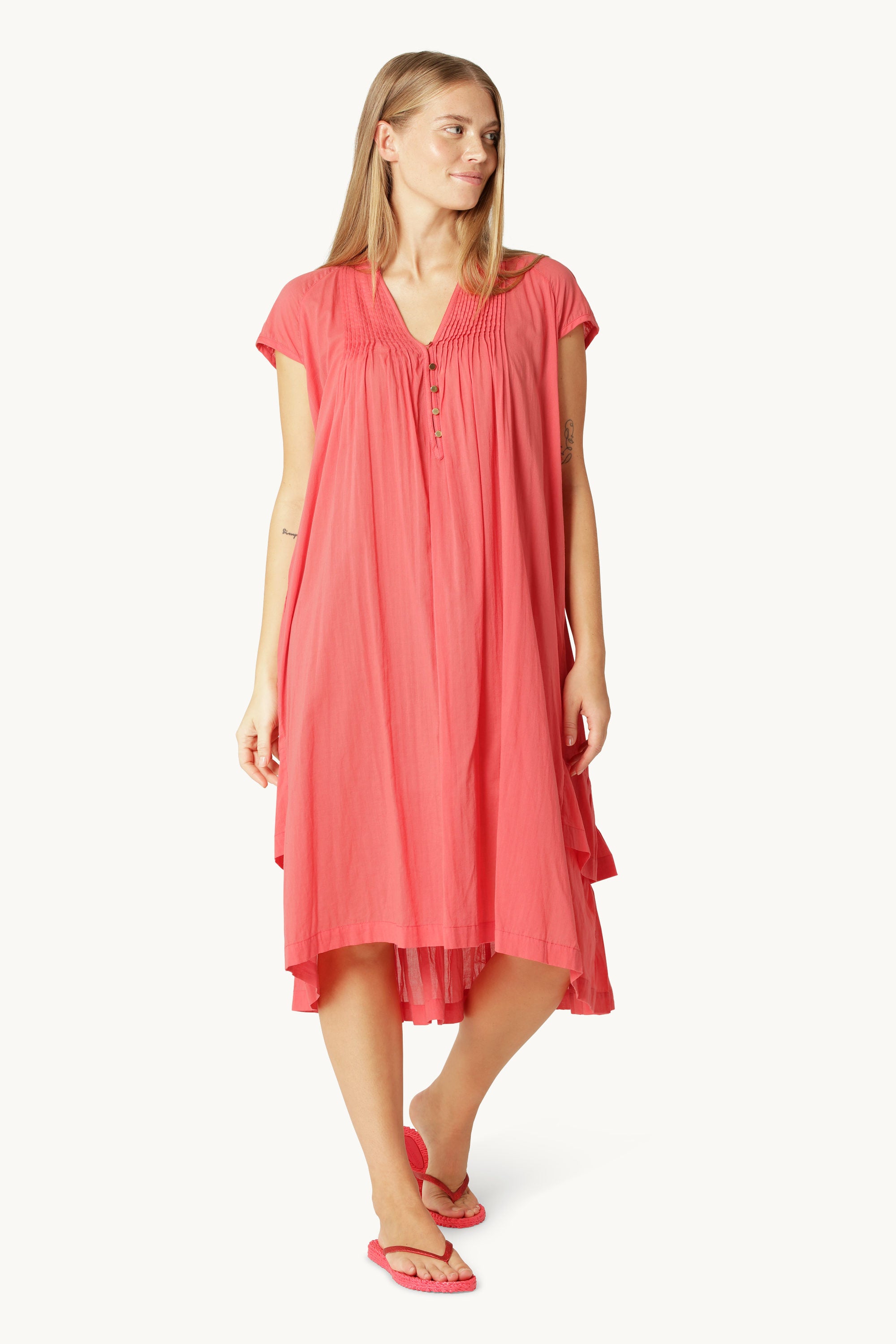 Robe Longue à Manches Courtes - Spiced Coral