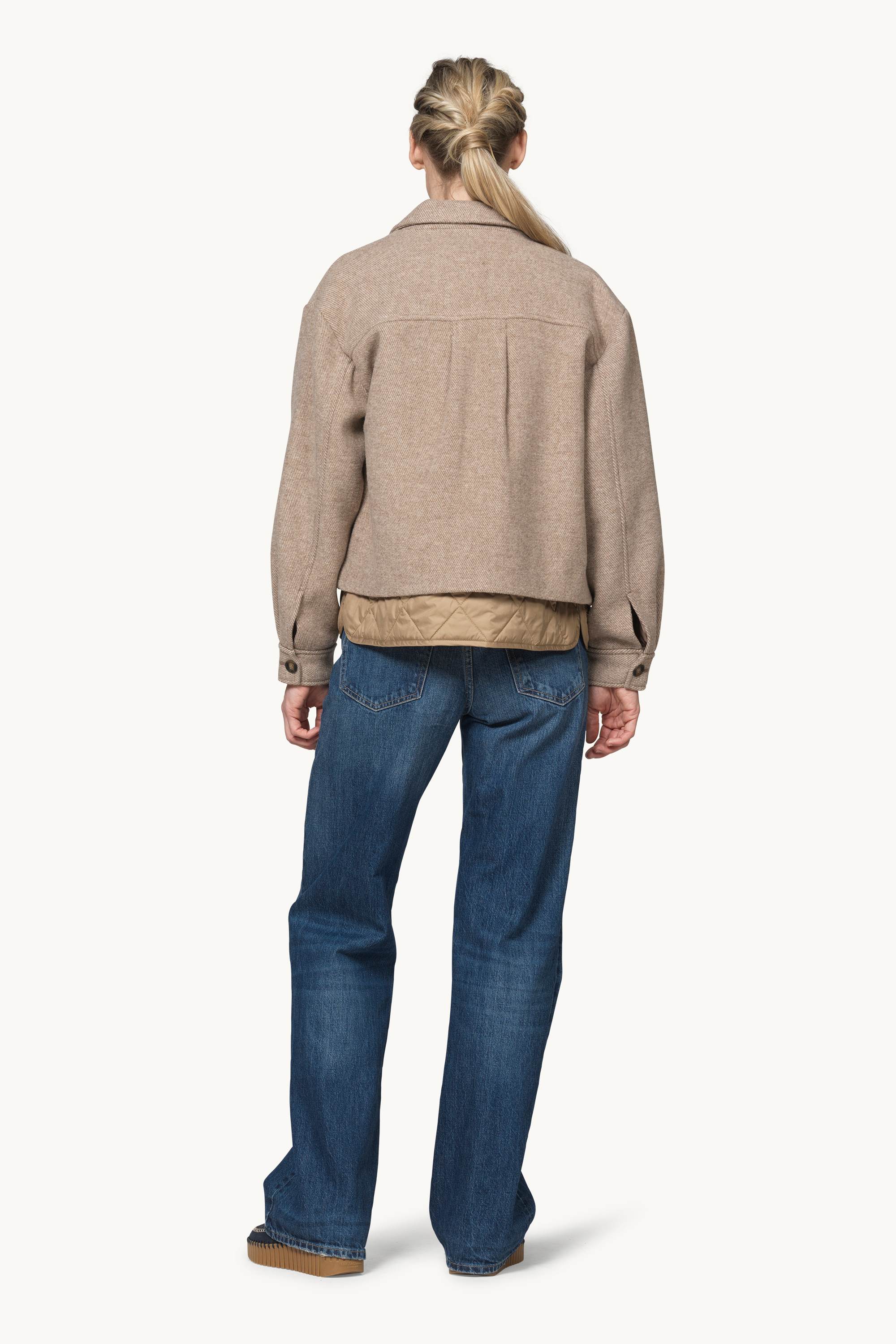Short buttoned Jacket with Patched Pockets - Greige