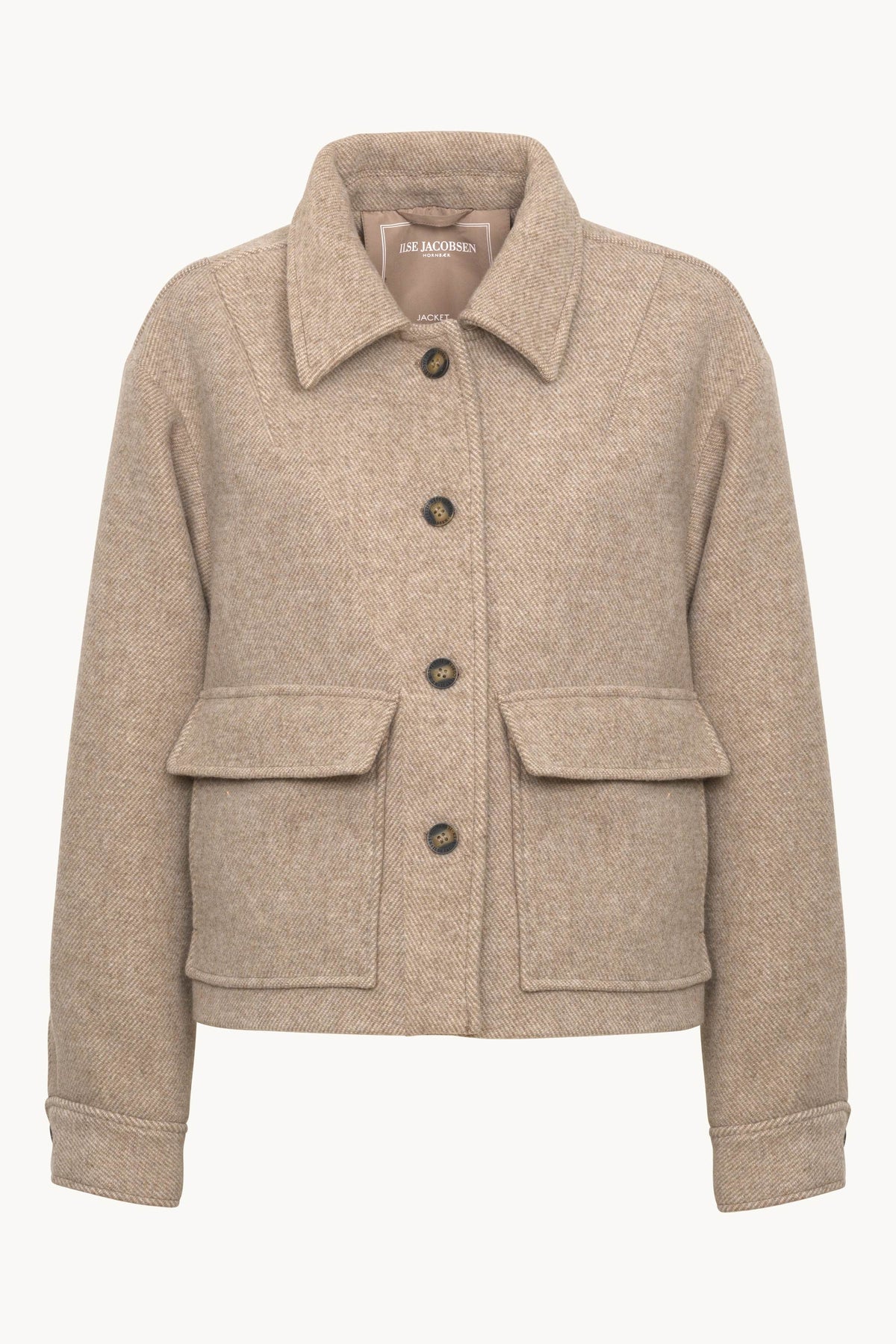 Short buttoned Jacket with Patched Pockets - Greige
