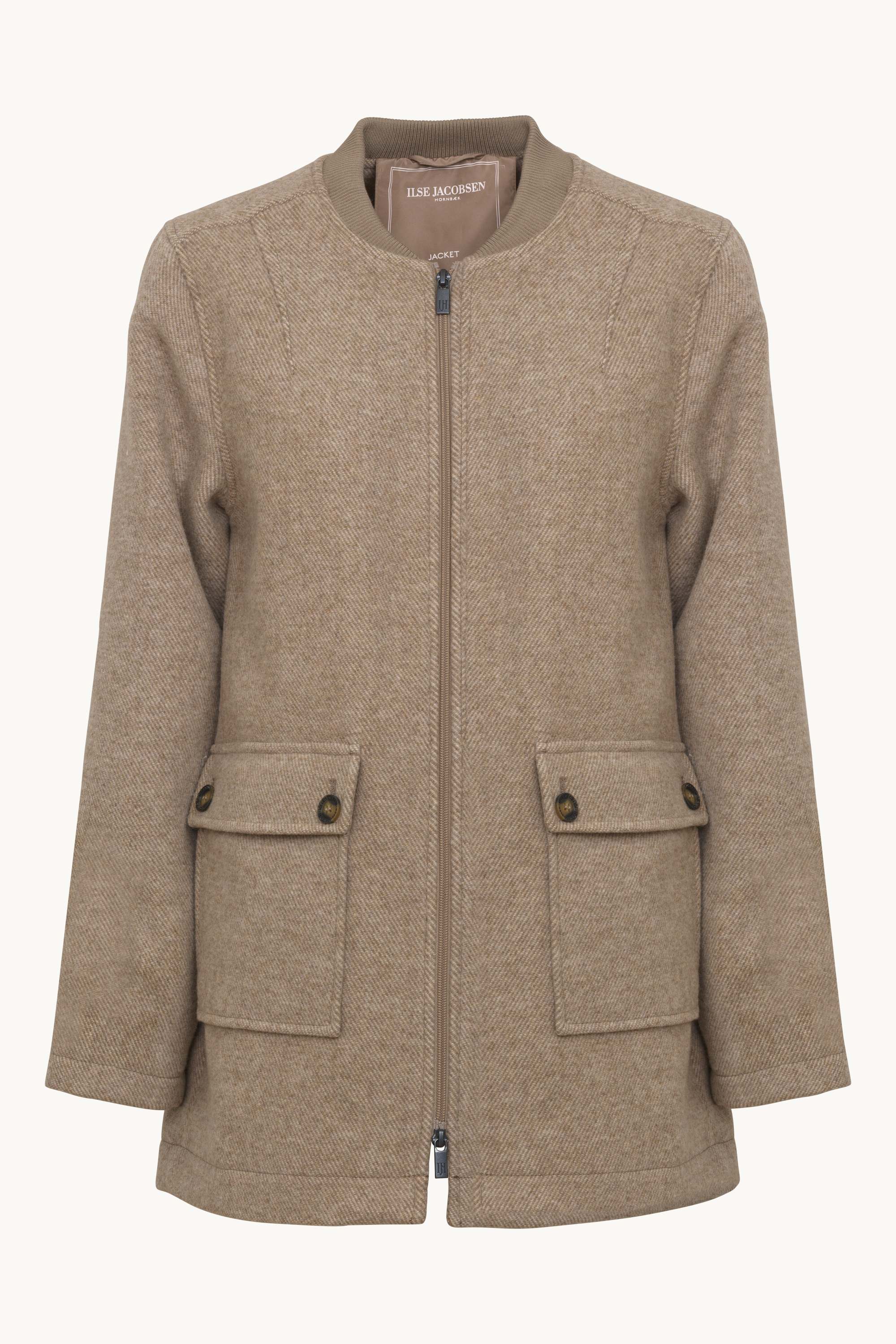 Zipped Jacket with Patched Pockets - Greige