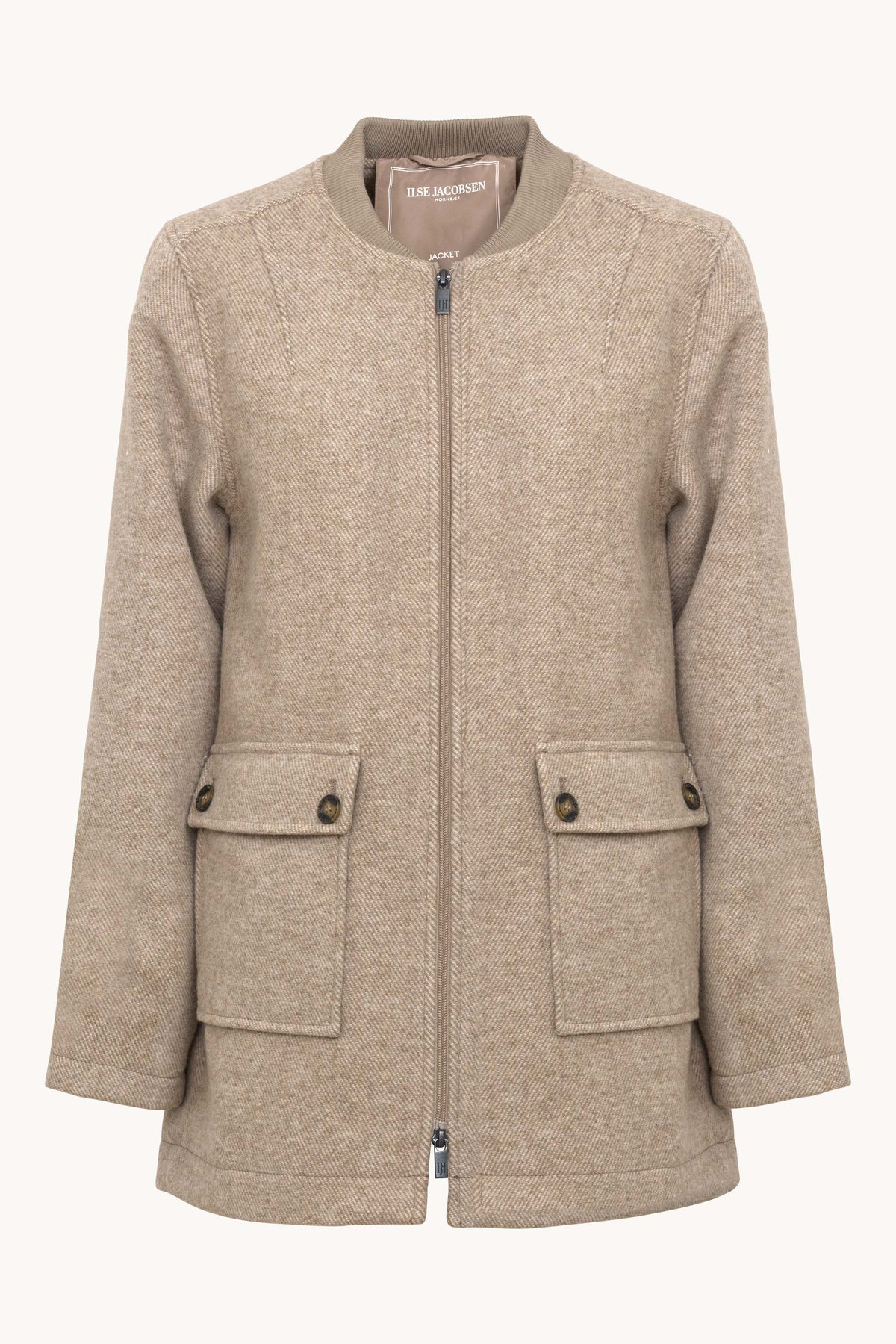 Zipped Jacket with Patched Pockets - Greige