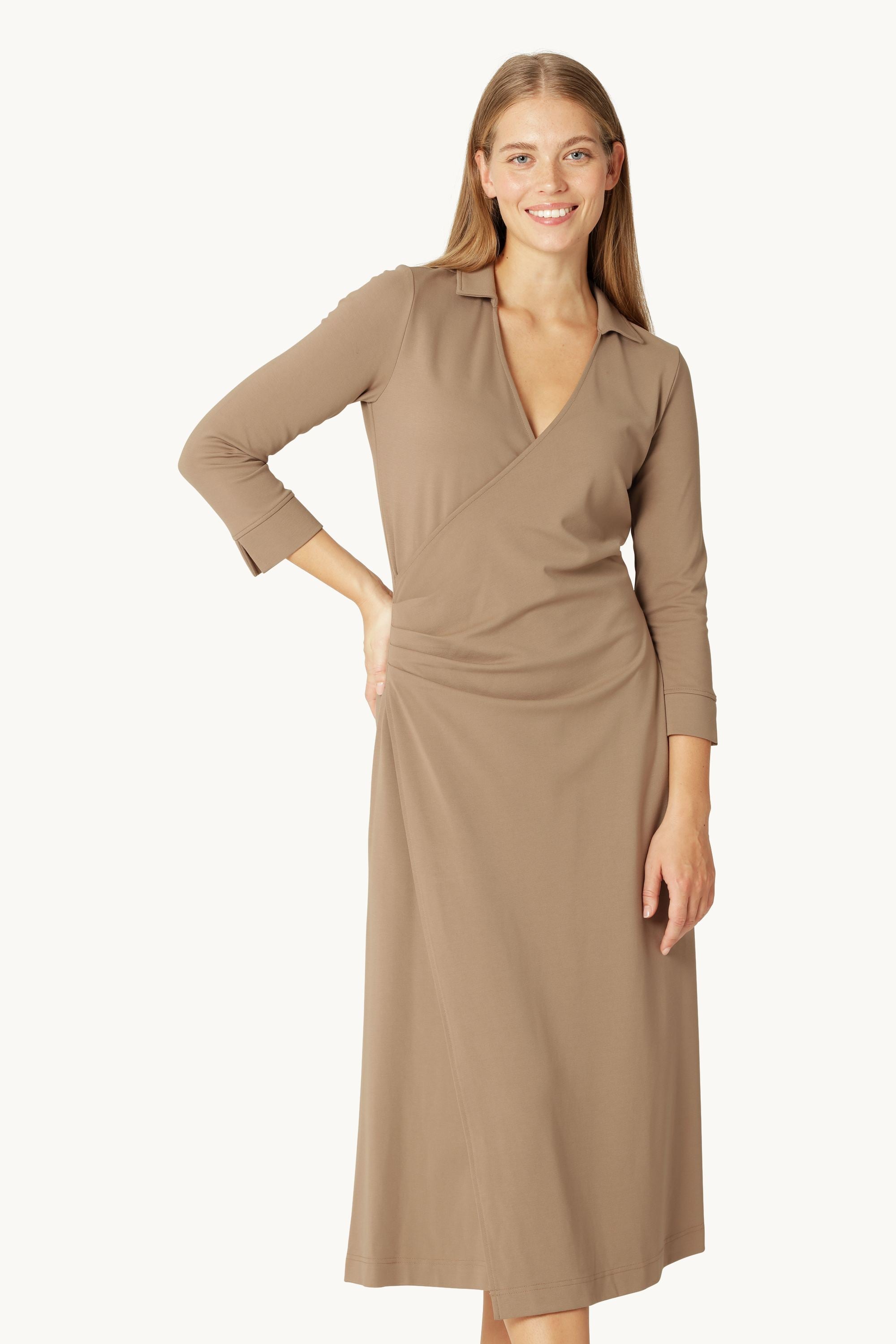 Long Sleeved Dress Pleats - Greige