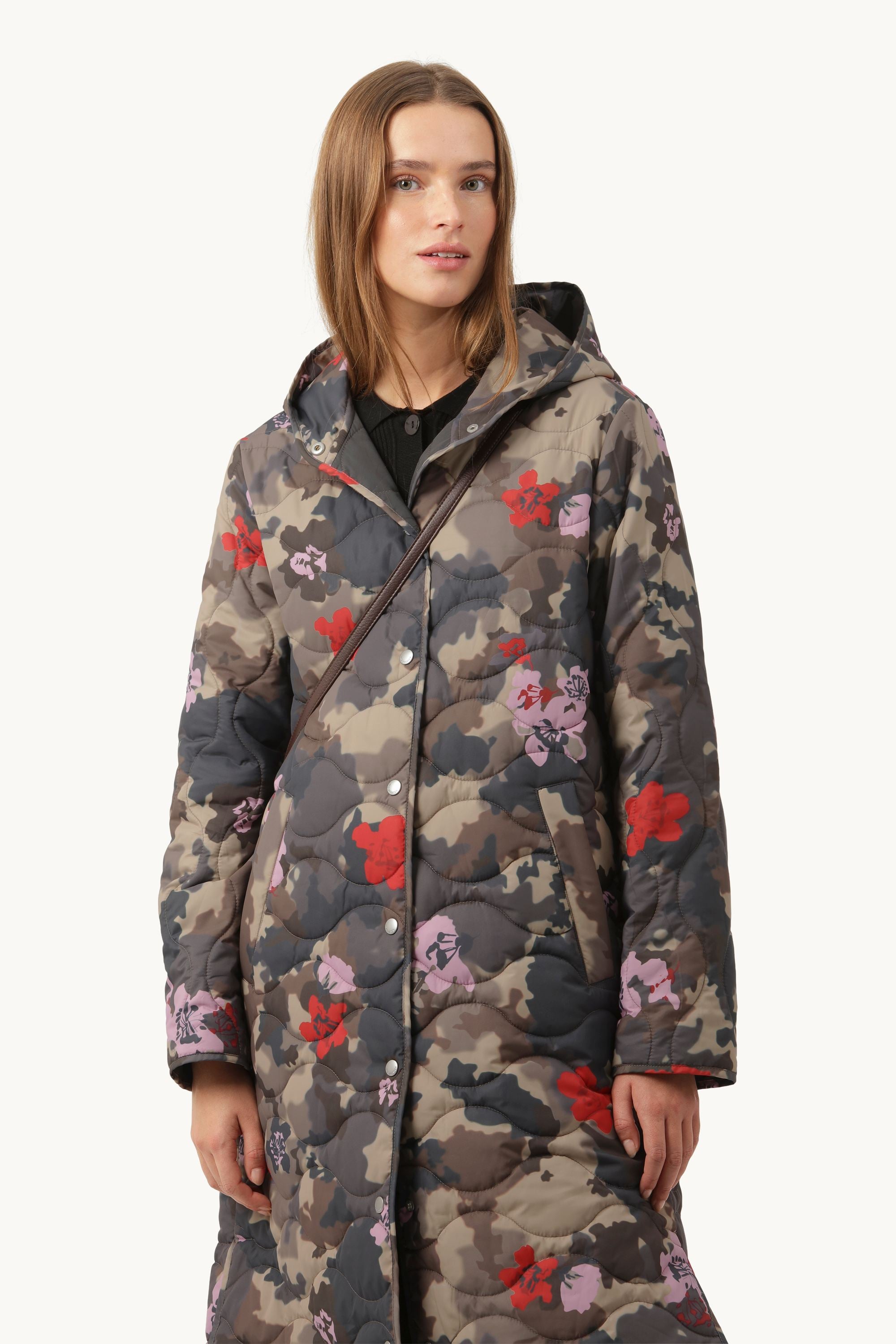 Manteau Long Matelassé - Floral Camo