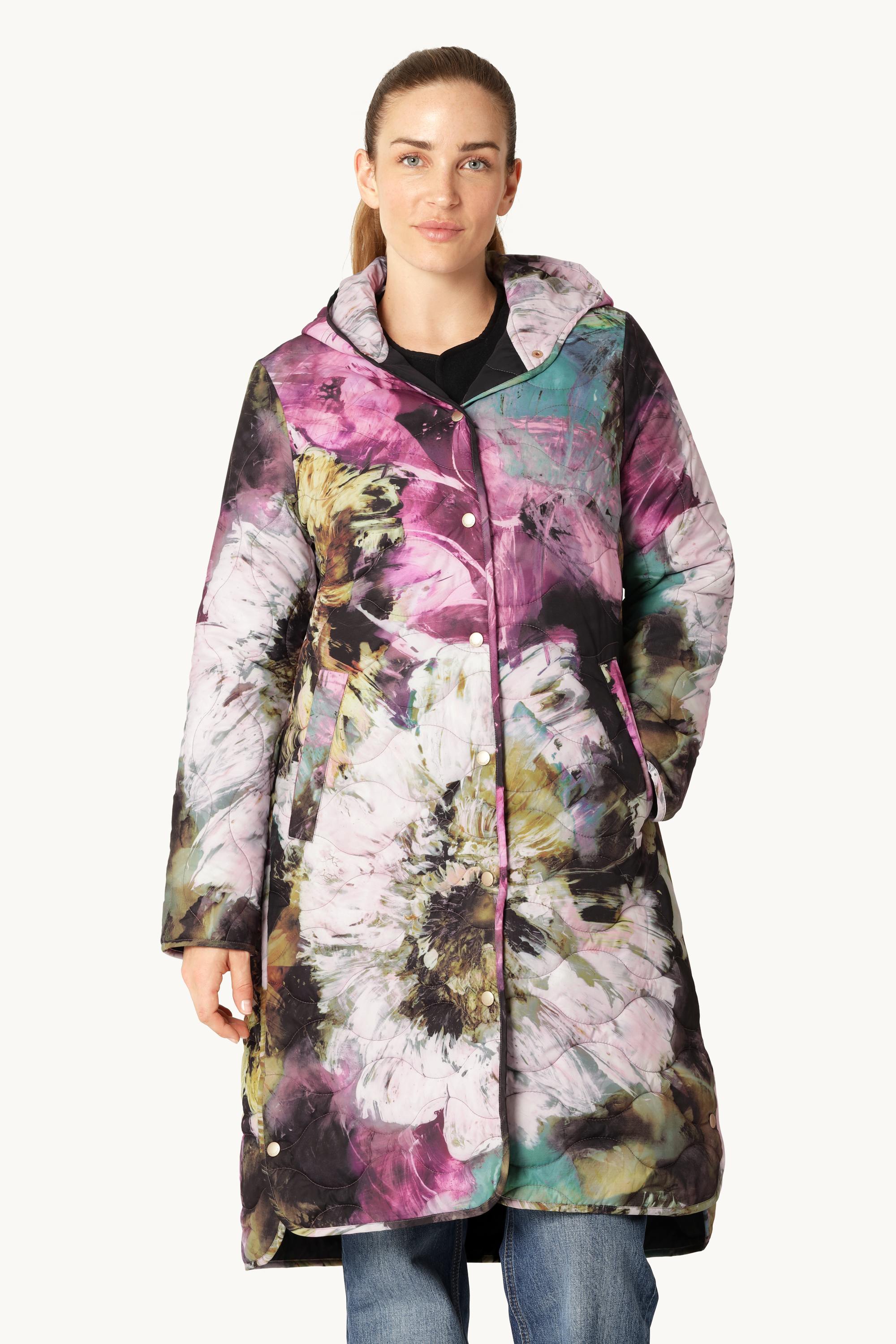 Manteau Long Matelassé - Artistic Flower Print
