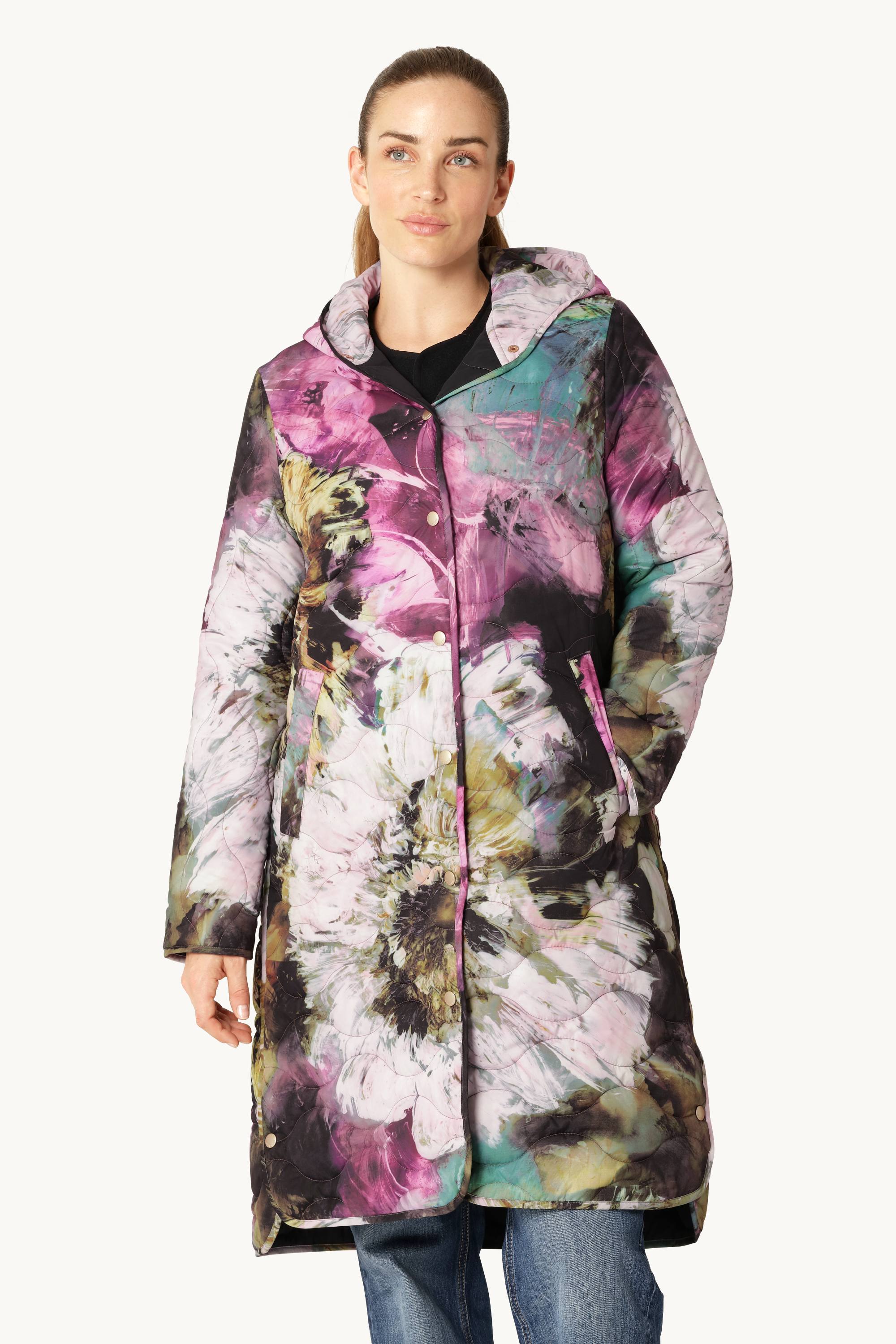 Manteau Long Matelassé - Artistic Flower Print