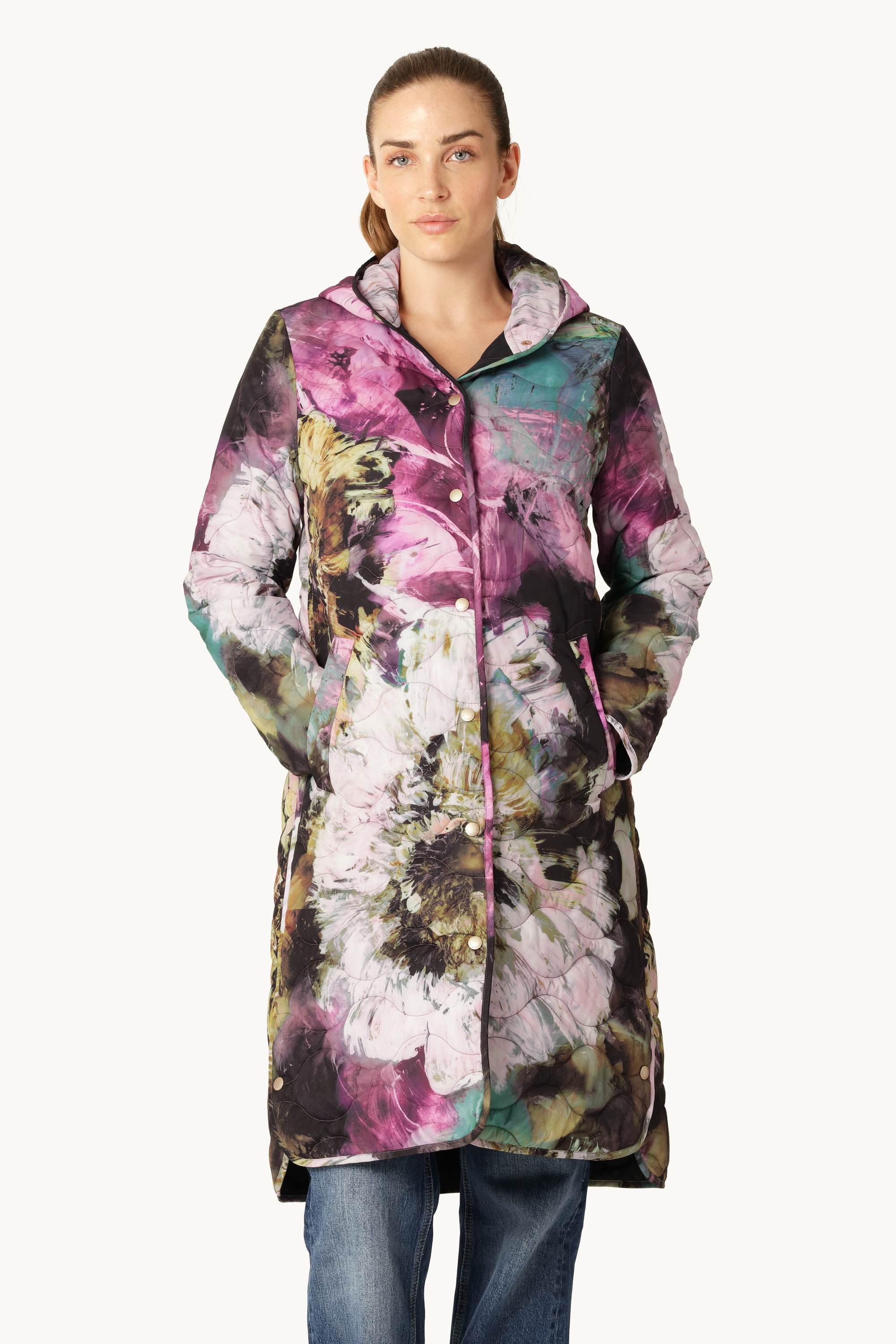 Manteau Long Matelassé - Artistic Flower Print