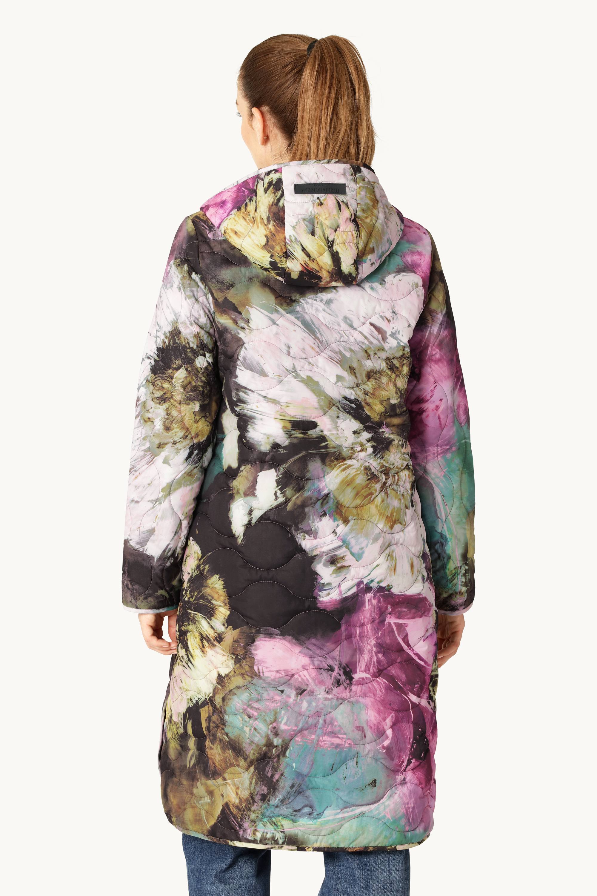 Manteau Long Matelassé - Artistic Flower Print