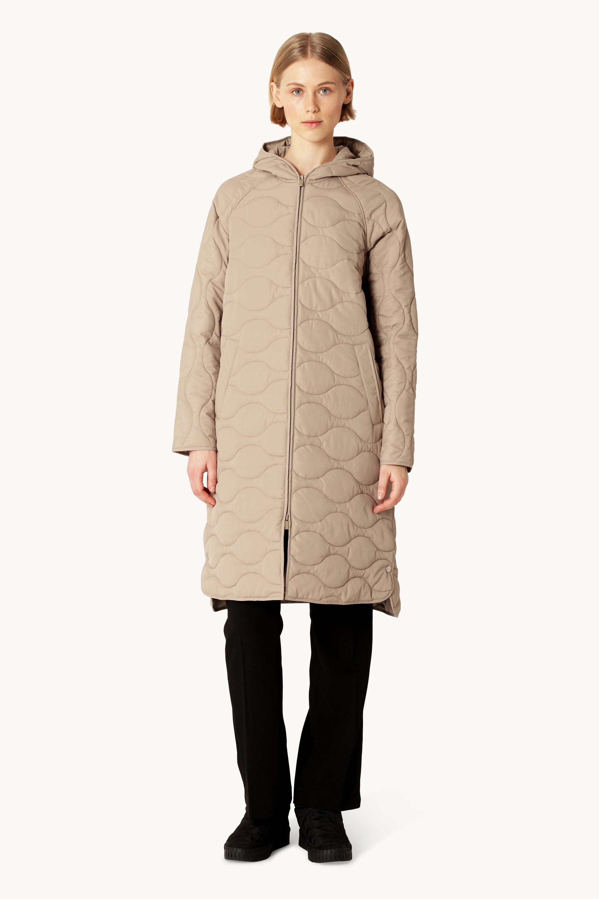 Long Quilt Jacket with Hood - Wheat