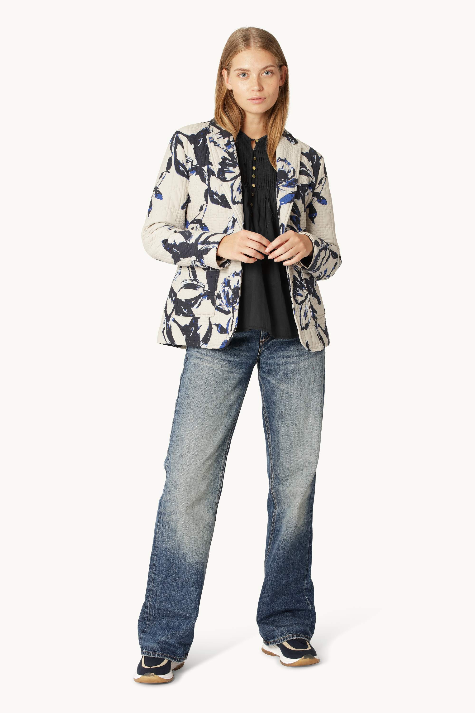 Blazer Matelassé - Beige Artsy Stroke Flower