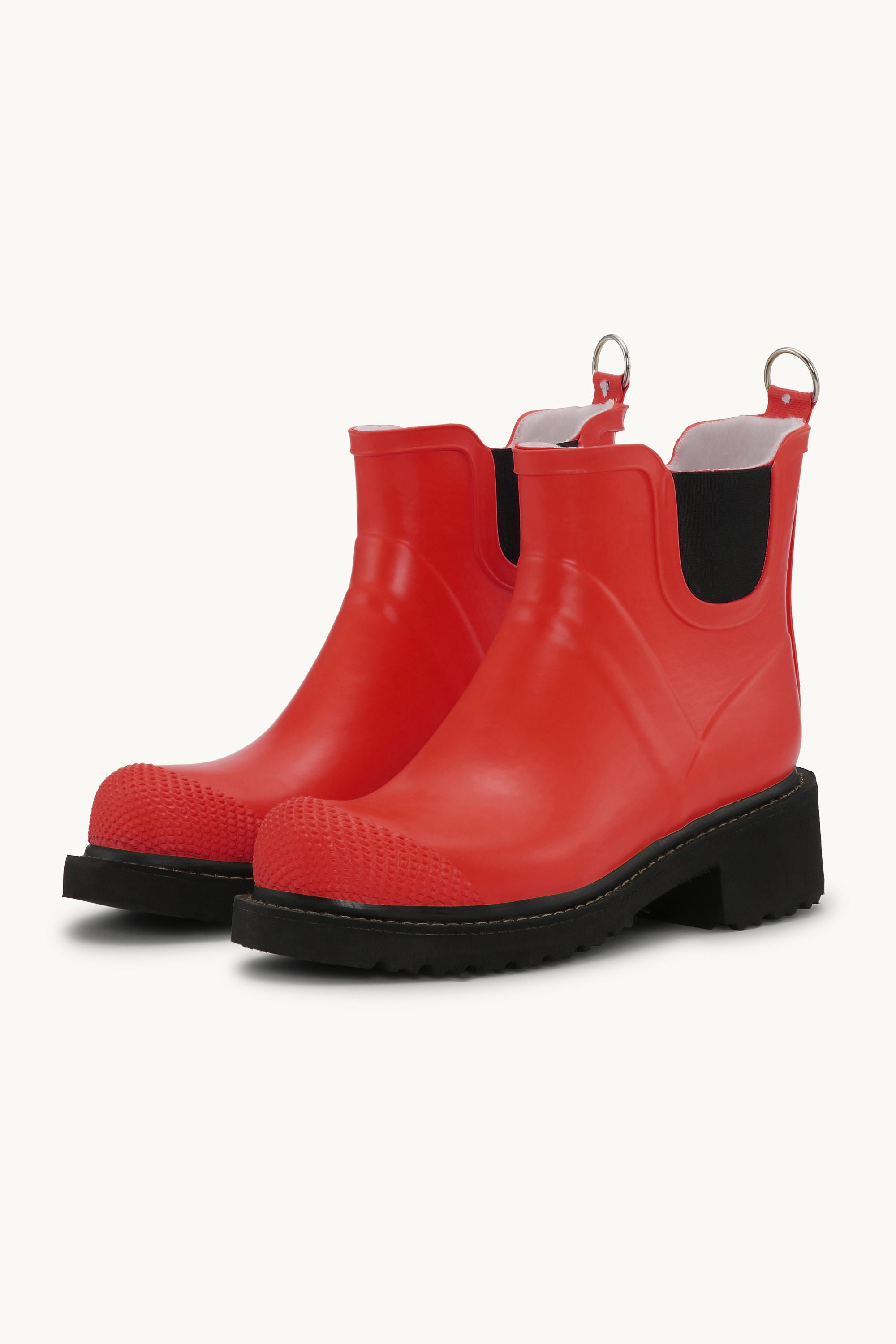 Short Rubber Boots With High Heel - Deep Red
