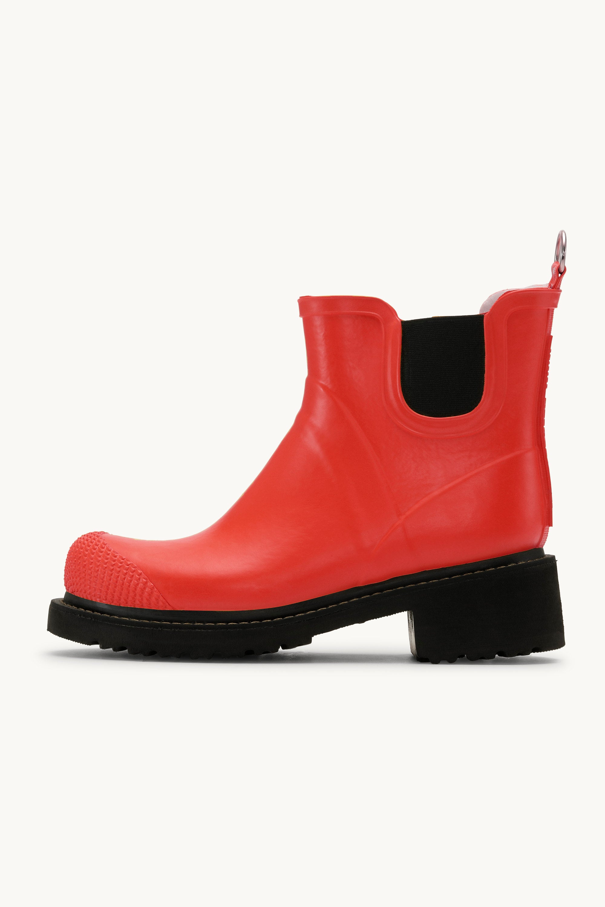 Short Rubber Boots With High Heel - Deep Red