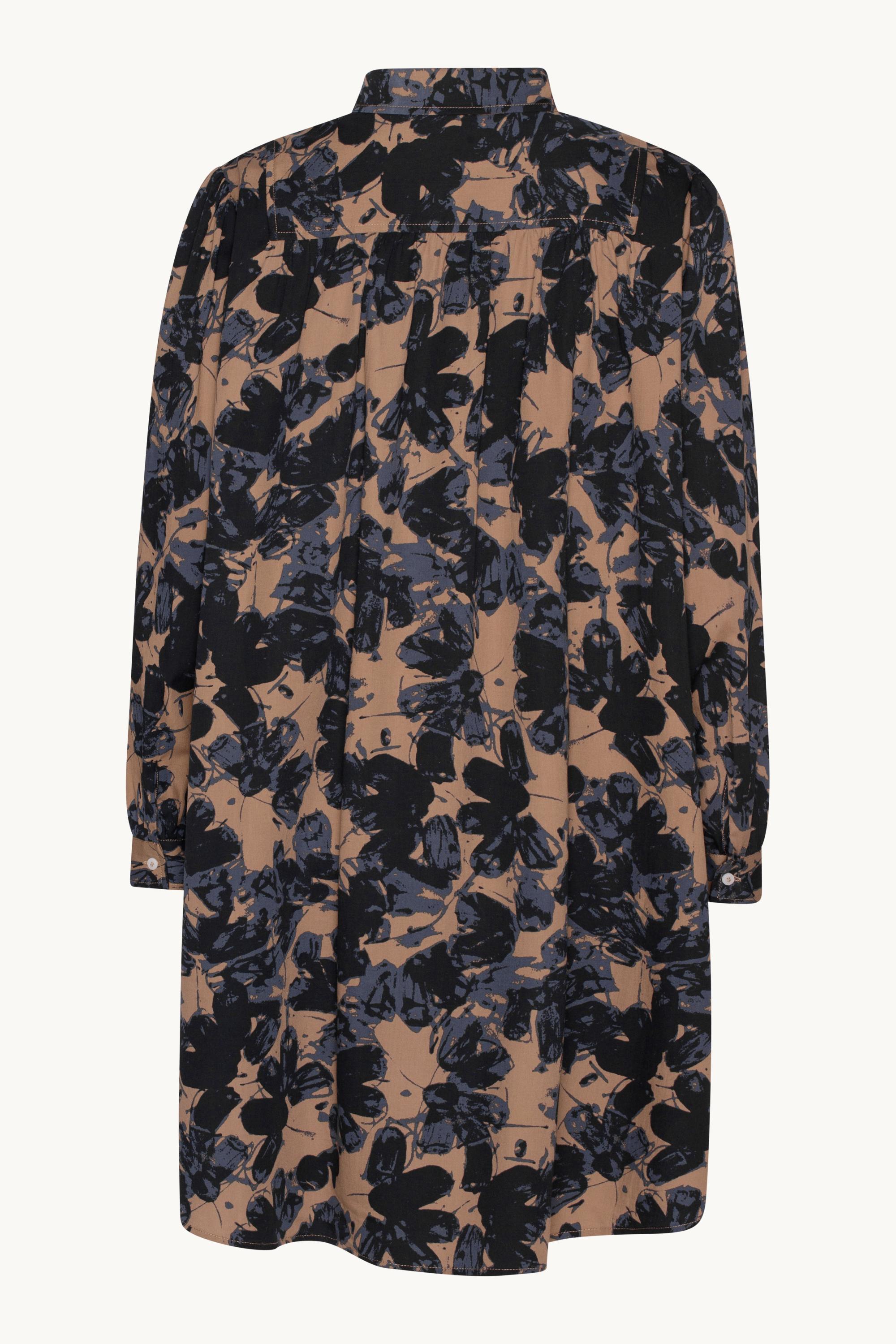 Long Sleeved Tunic Dress - Beige Butterfly