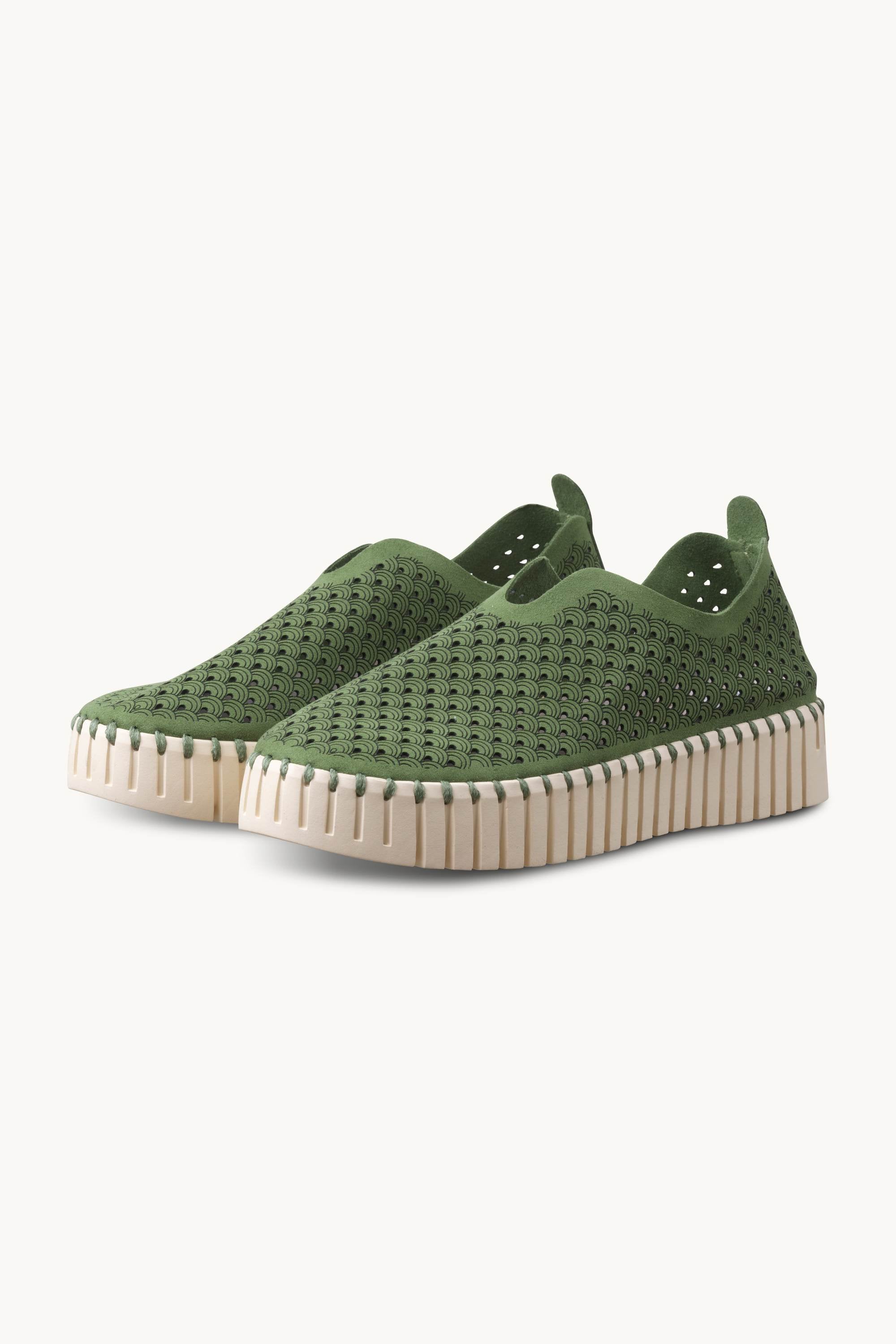 Platform Tulip Flats - Artichoke Green Pearled Ivory