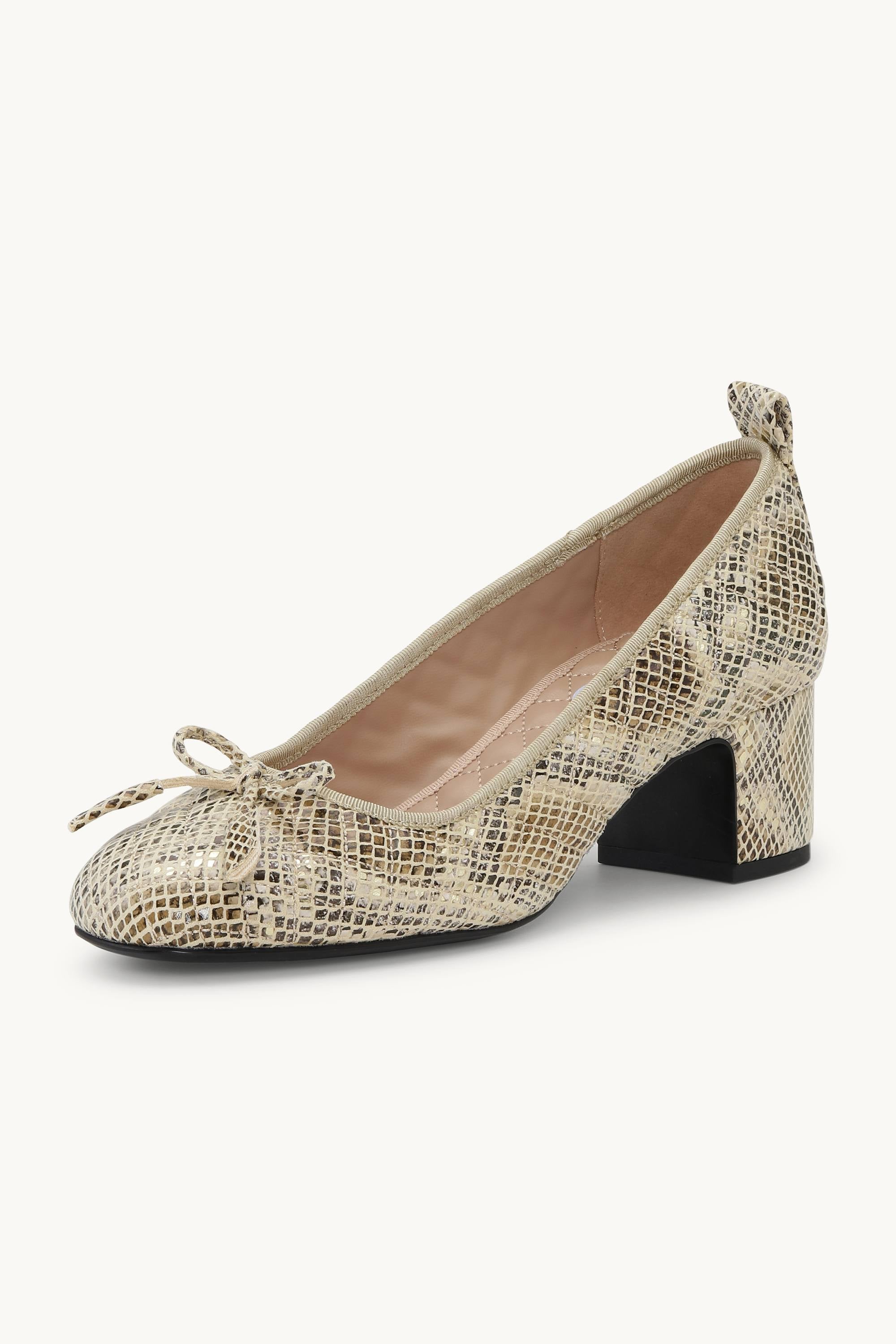Quilted Ballerina with Heel - Latte Black