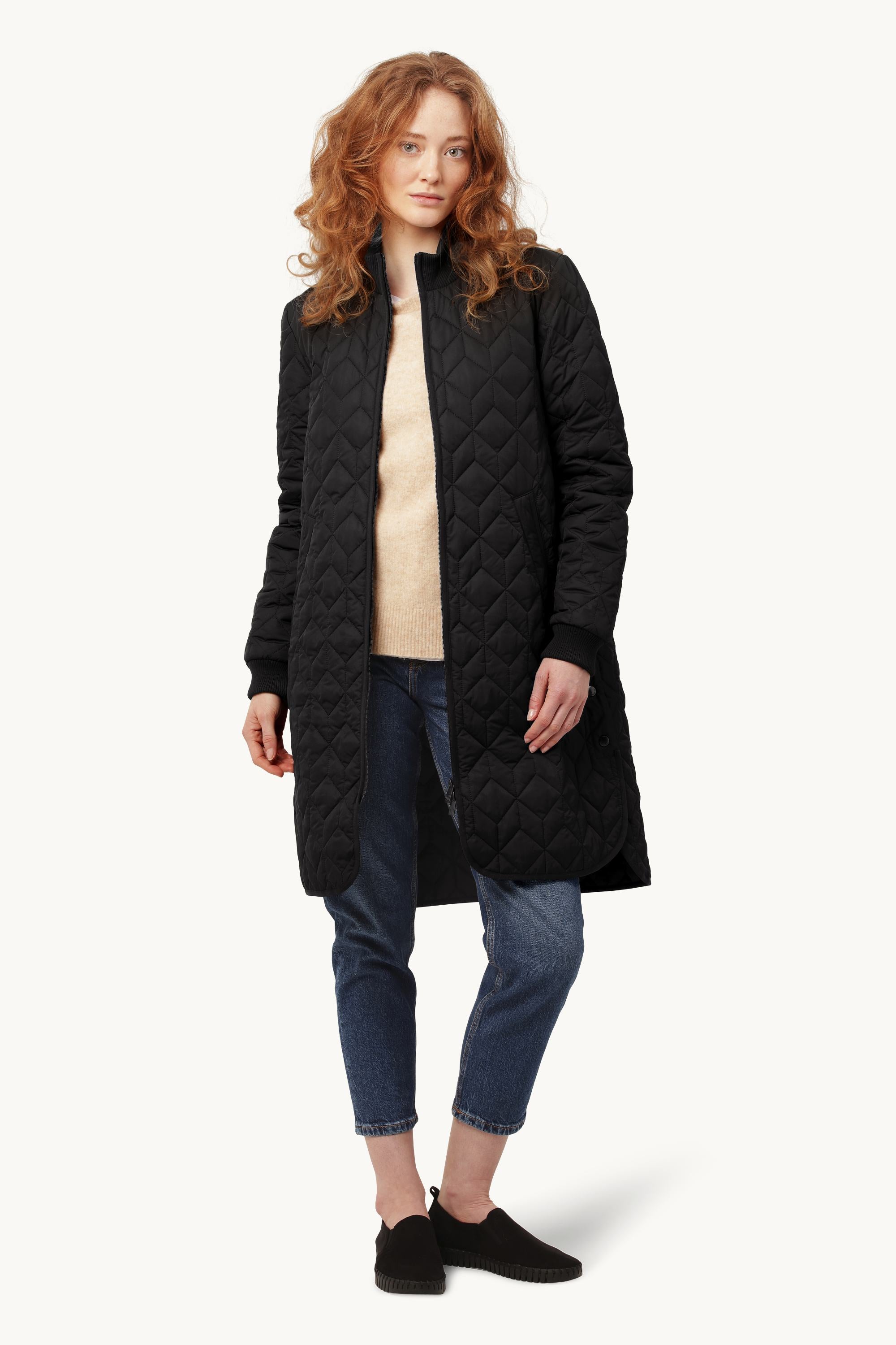 Long Padded Quilt Jacket - Black