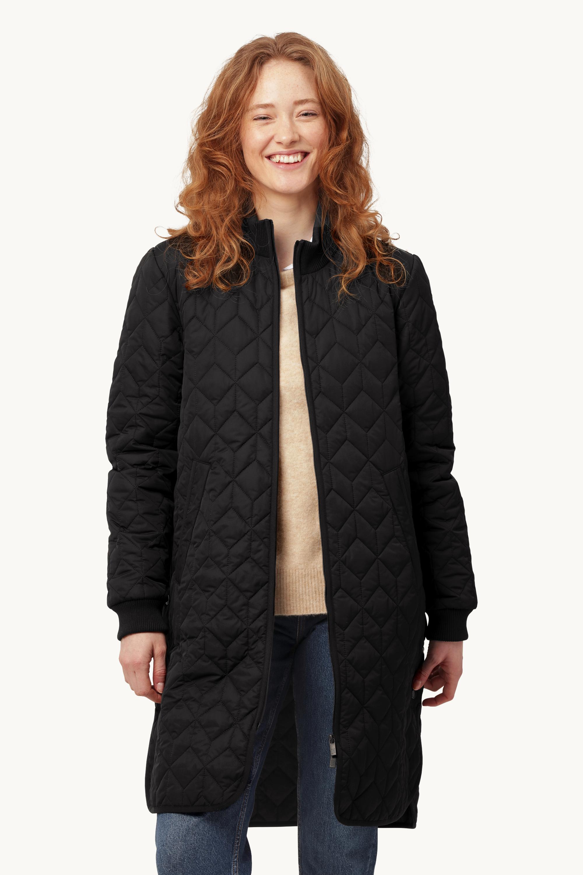 Long Padded Quilt Jacket - Black