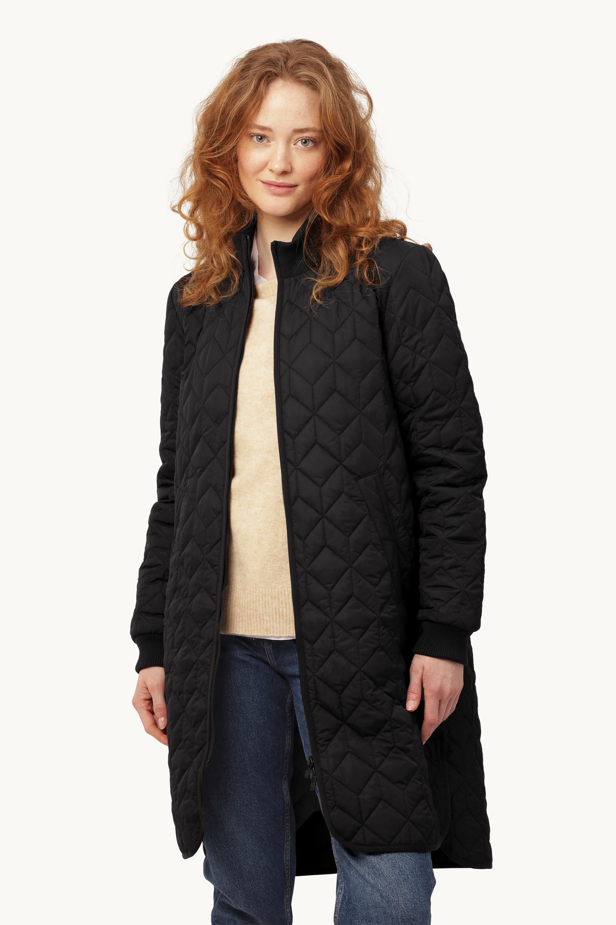 Long Padded Quilt Jacket - Black