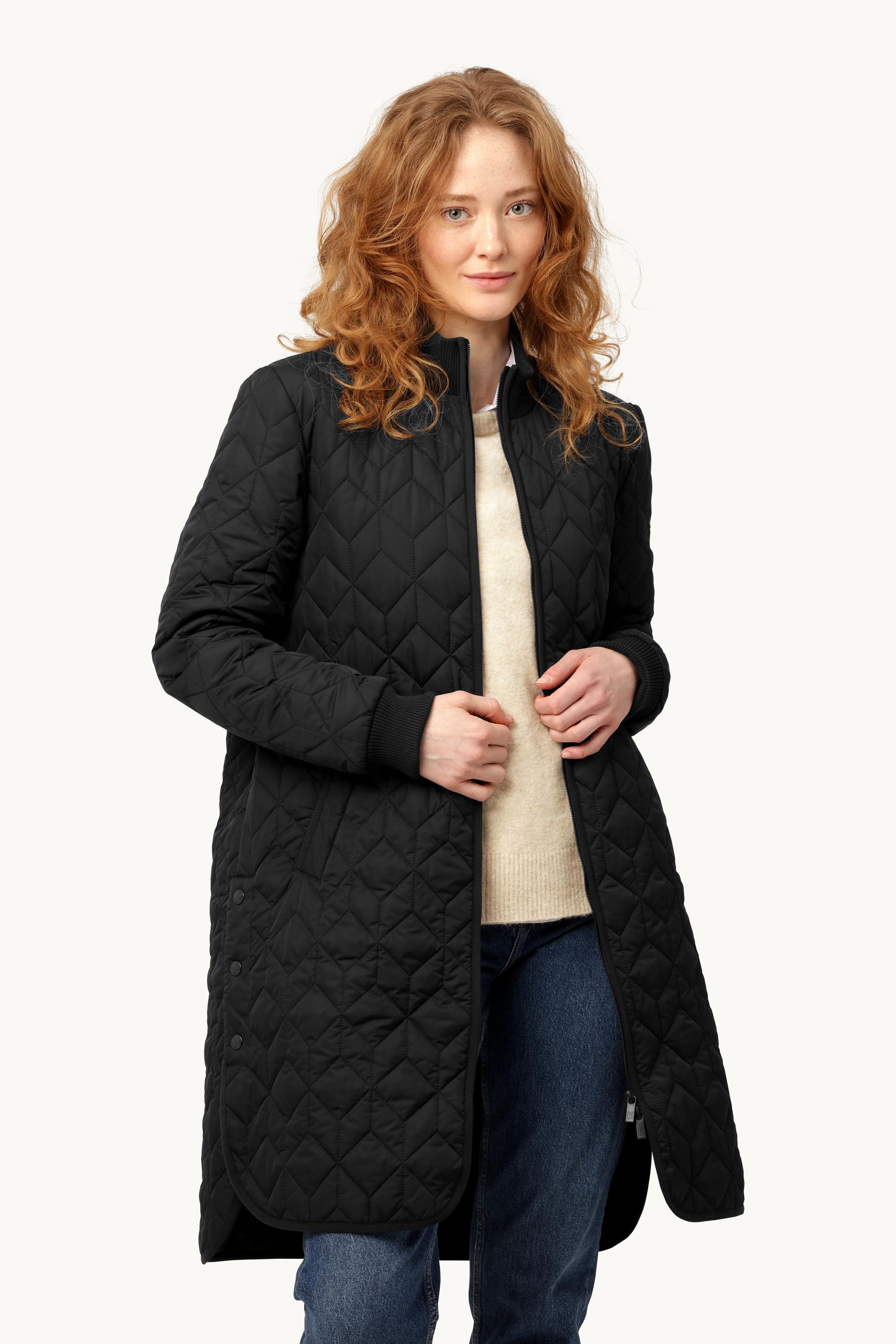 Long Padded Quilt Jacket - Black