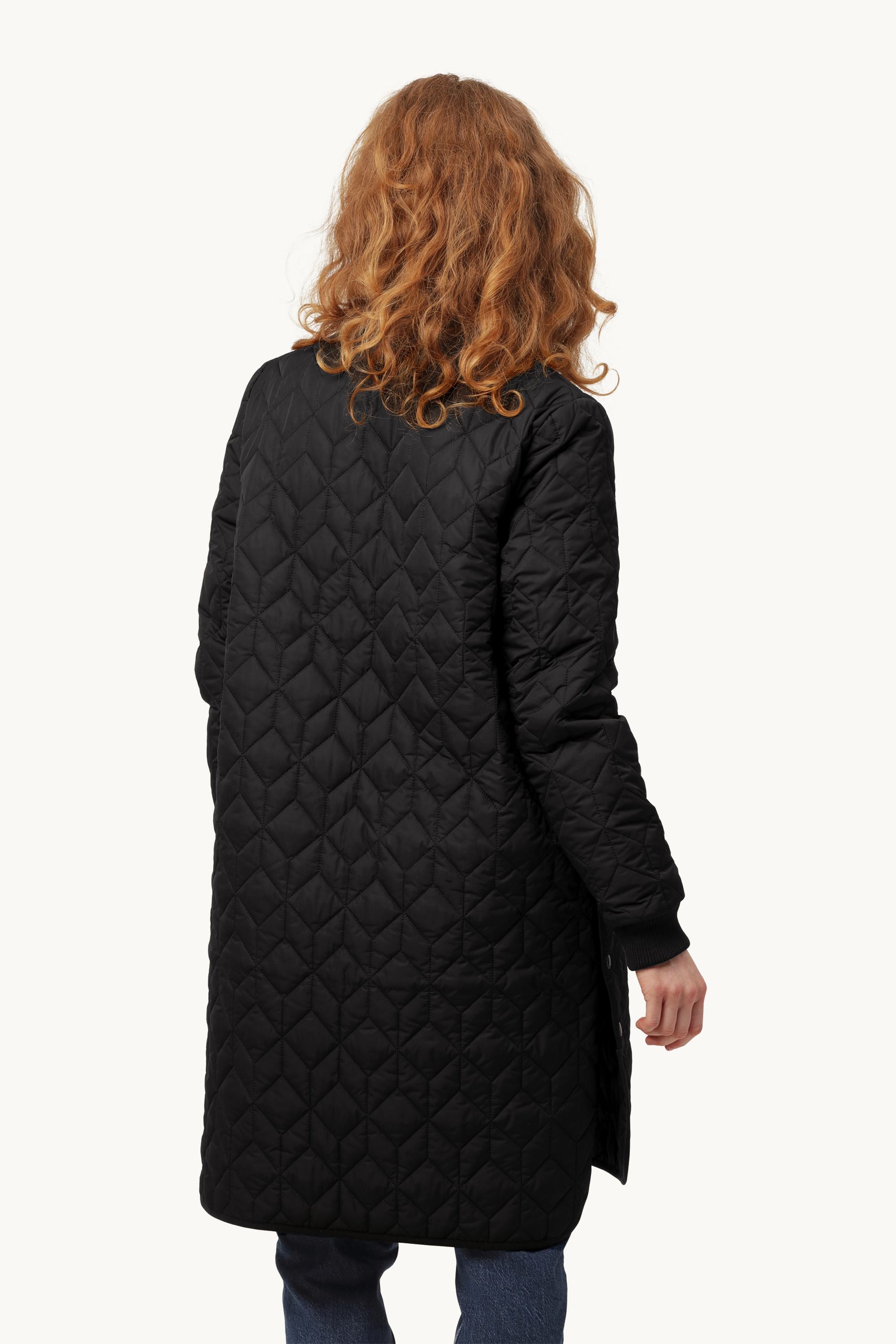 Long Padded Quilt Jacket - Black