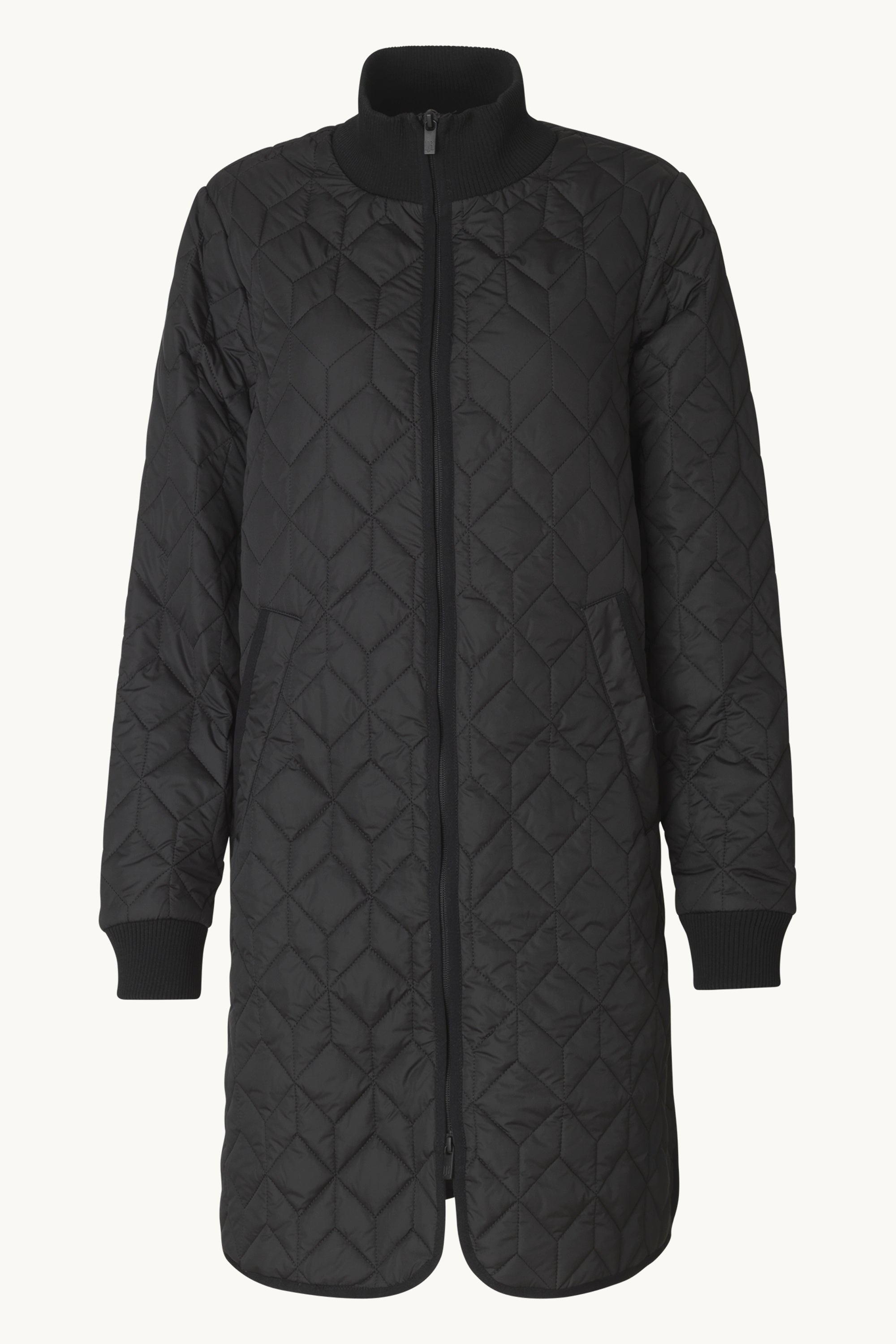 Long Padded Quilt Jacket - Black