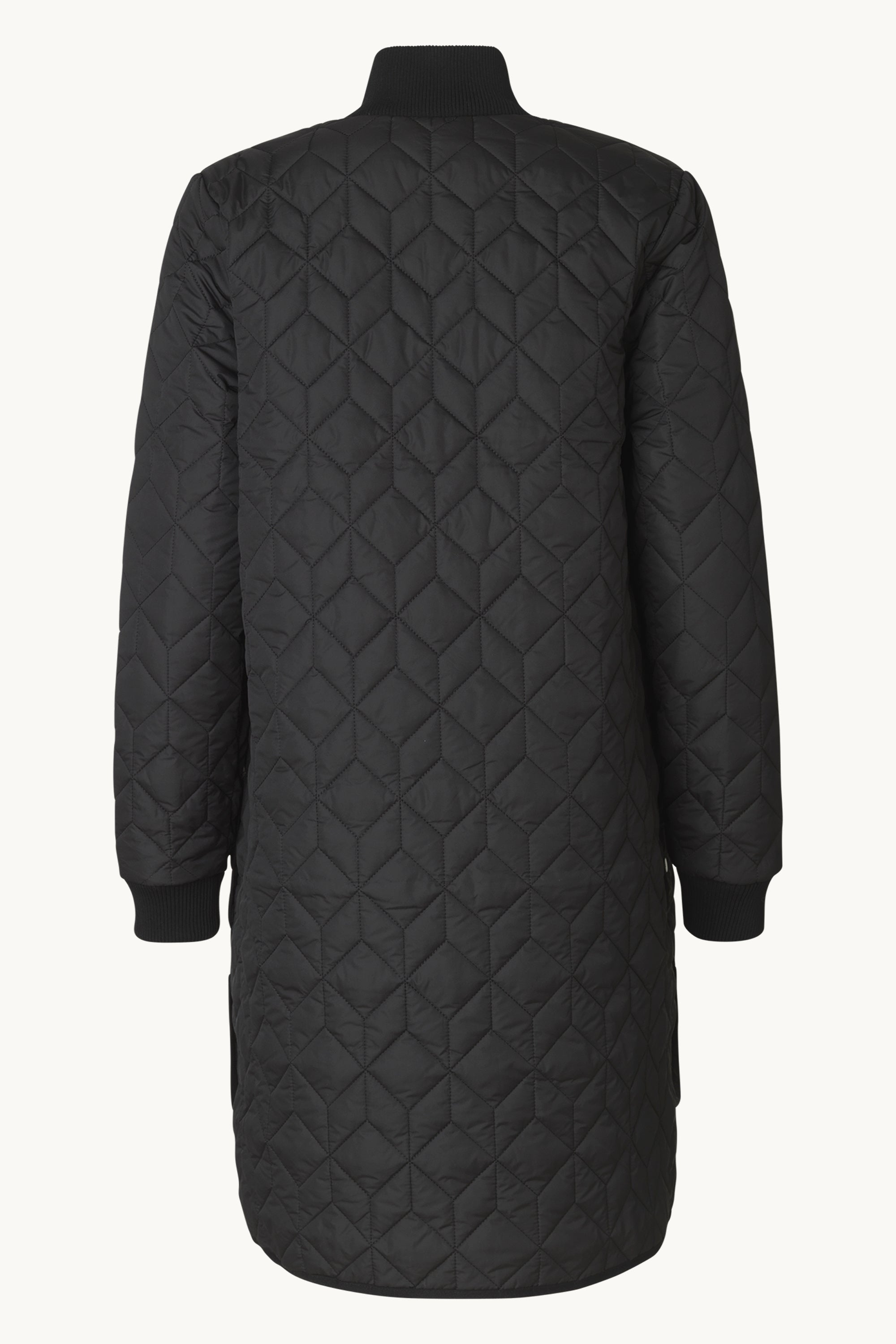 Long Padded Quilt Jacket - Black