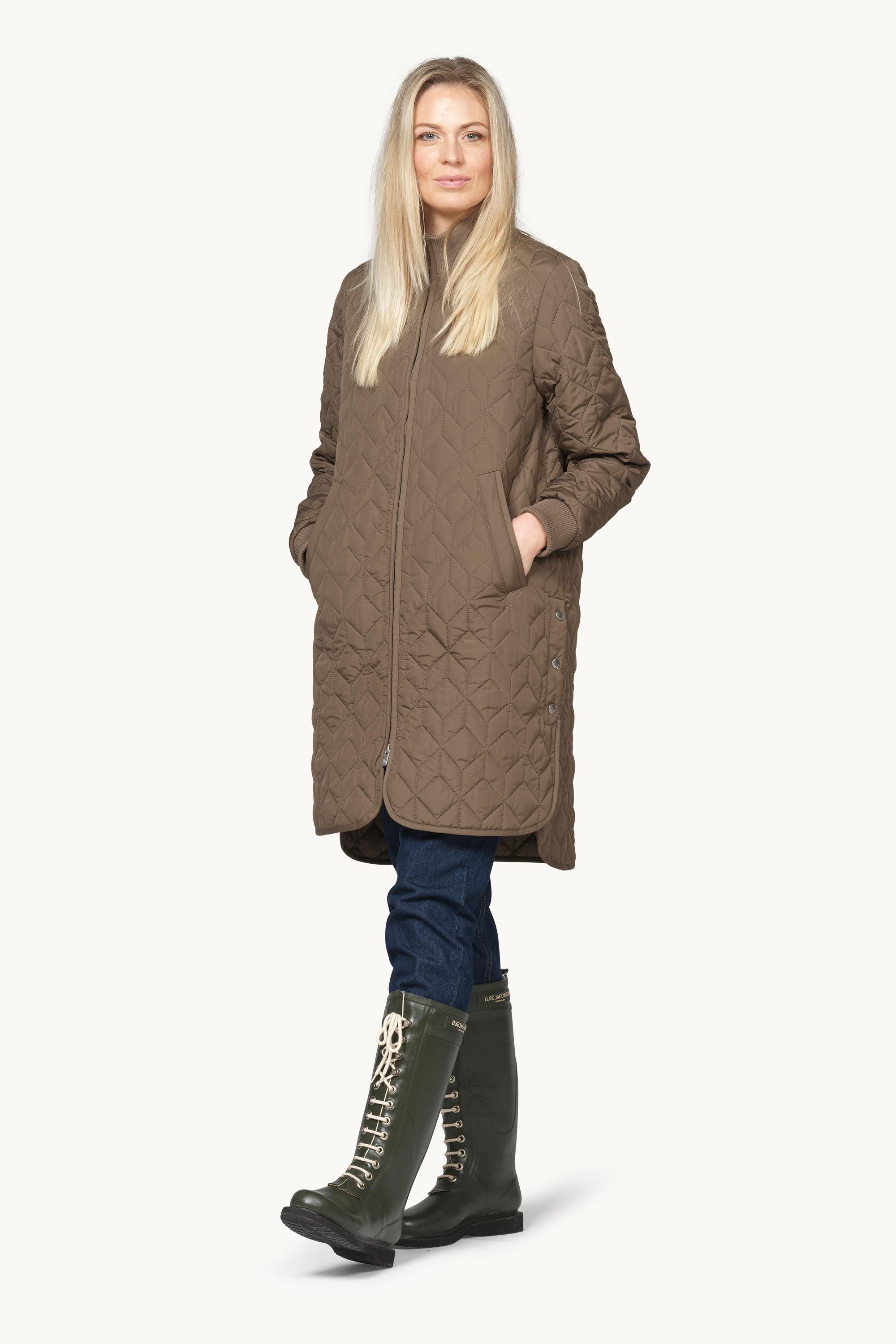Long Padded Quilt Jacket - Mud